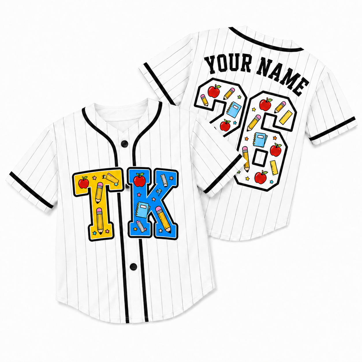 Custom Back to School Baseball Jersey Transitional Kindergarten Design - Add Your Name and Number