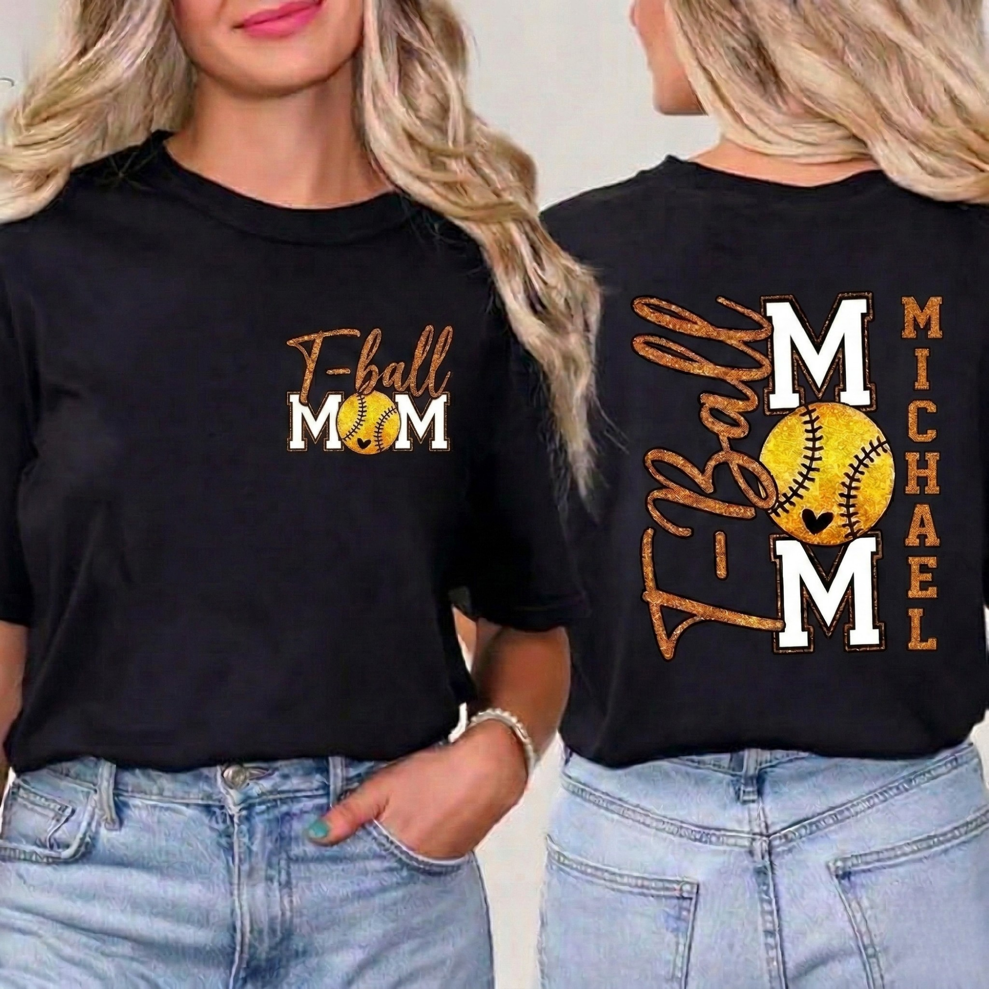 Custom T-Shirt Baseball T-Ball Mom White - Personalized Name