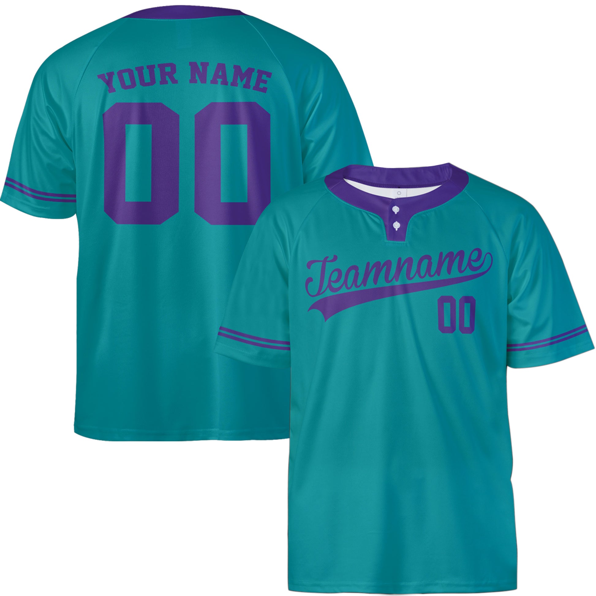 Custom Two Button Softball Jersey Teal and Purple – Design Your Own