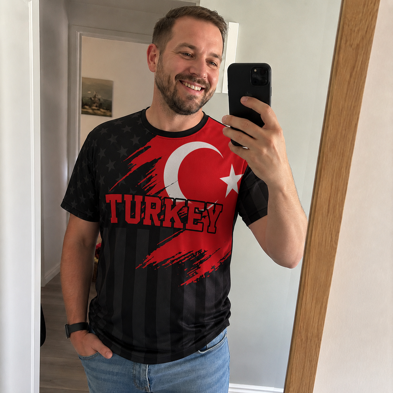 Custom Türkiye Turkey Soccer Jersey Turkish Fan Flag Black – Personalized Name Number