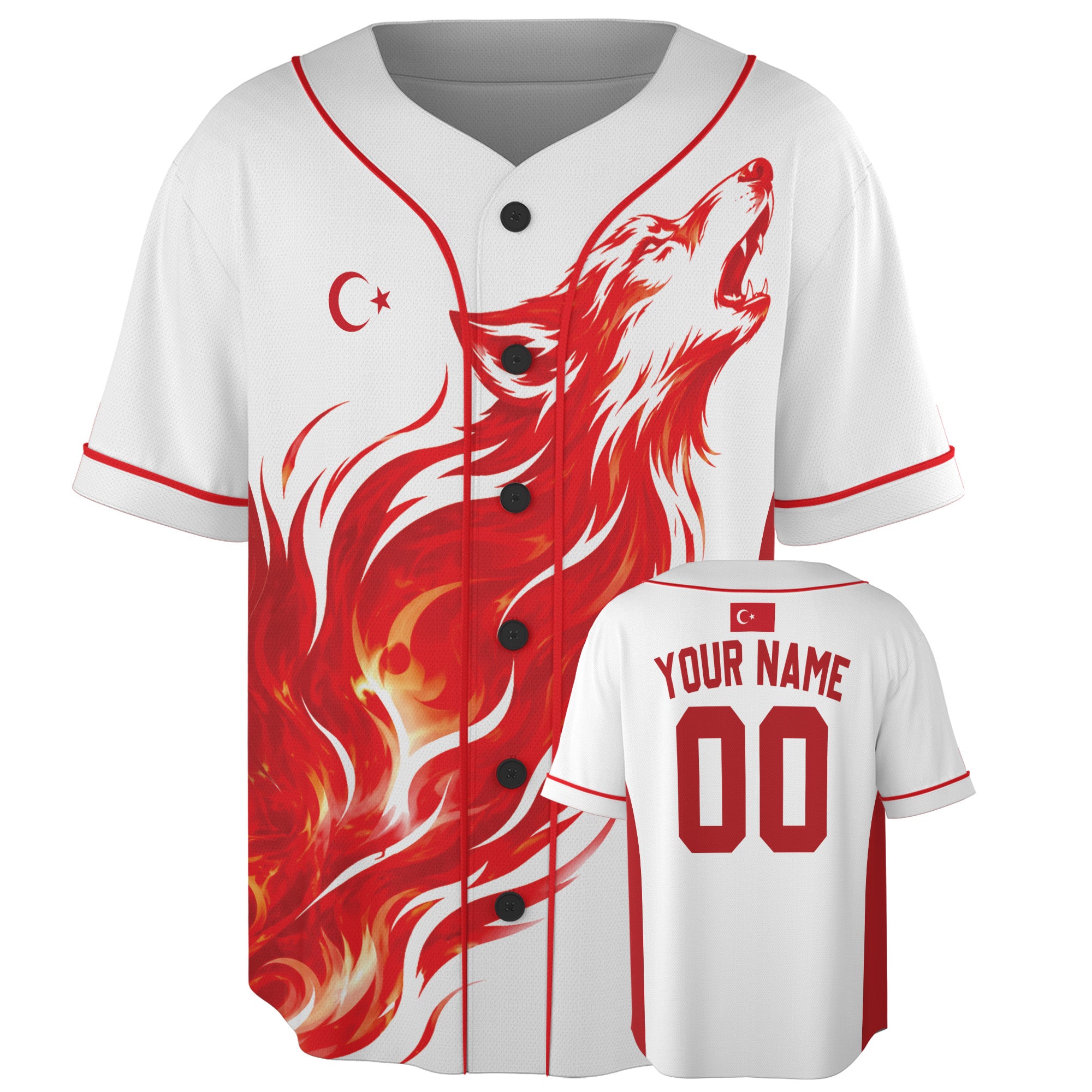 Custom Türkiye Turkey Baseball Jersey Turkish Fan Howling Wolf – Personalized Name Number