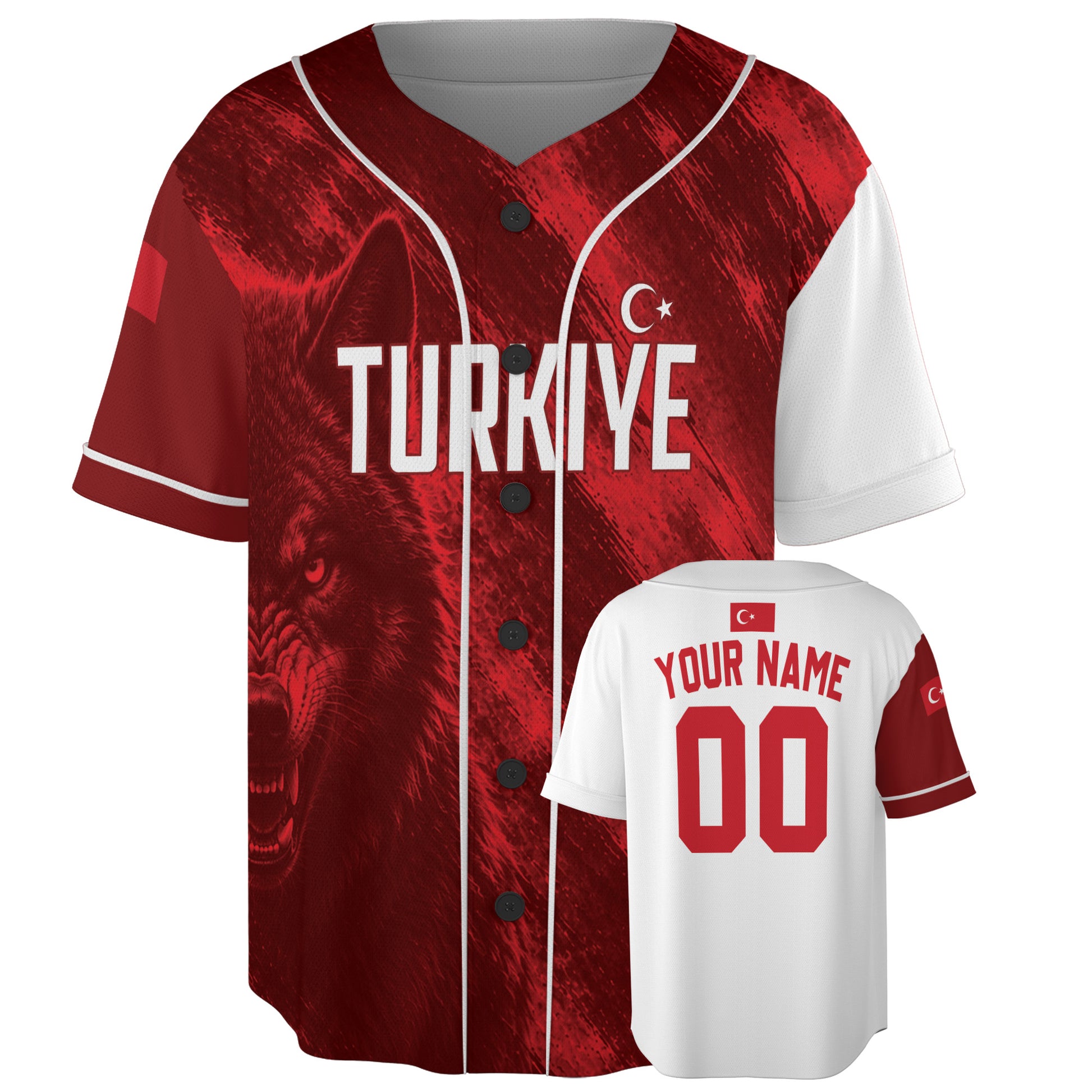 Custom Türkiye Turkey Baseball Jersey Turkish Fan Growling Wolf – Personalized Name Number