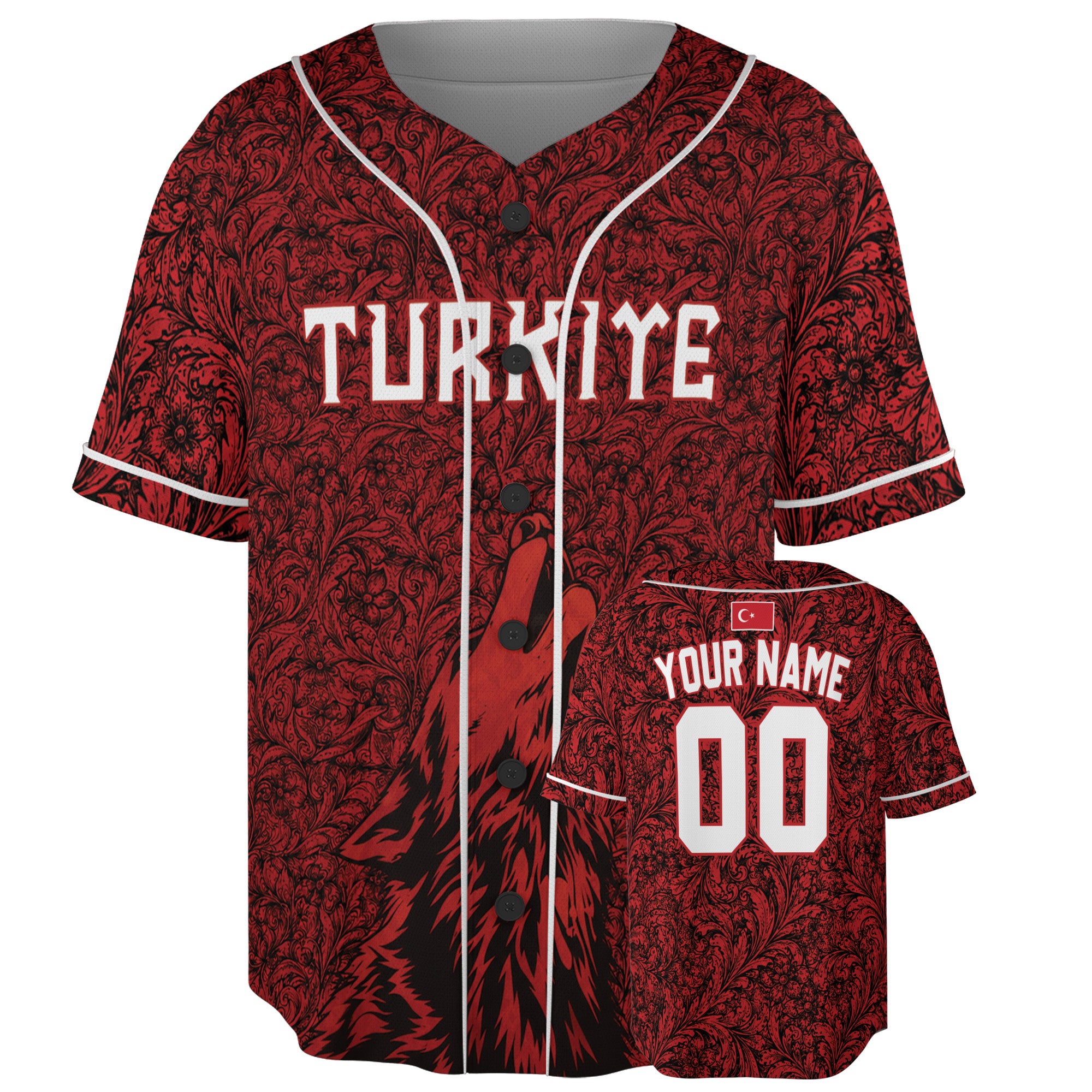 Custom Türkiye Turkey Baseball Jersey Turkish Fan Floral Wolf – Personalized Name Number