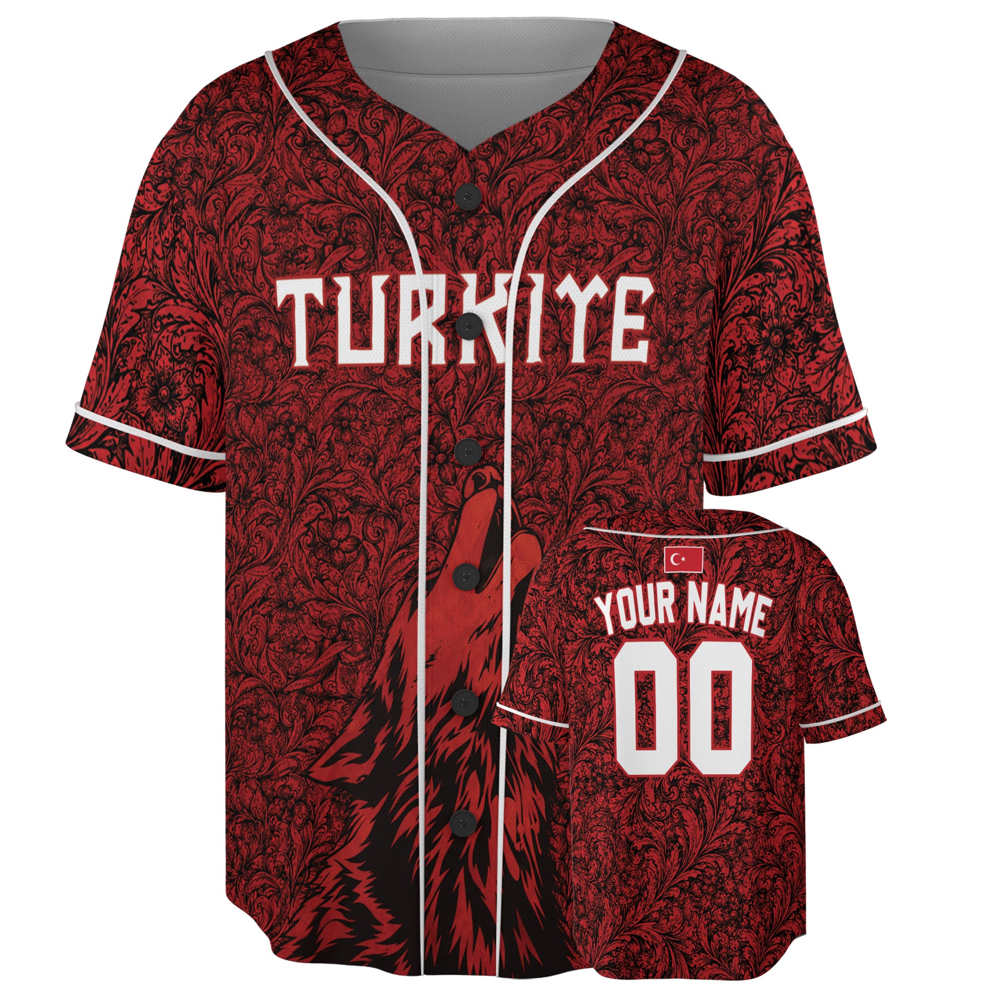 Custom Türkiye Turkey Baseball Jersey Turkish Fan Floral Wolf – Personalized Name Number