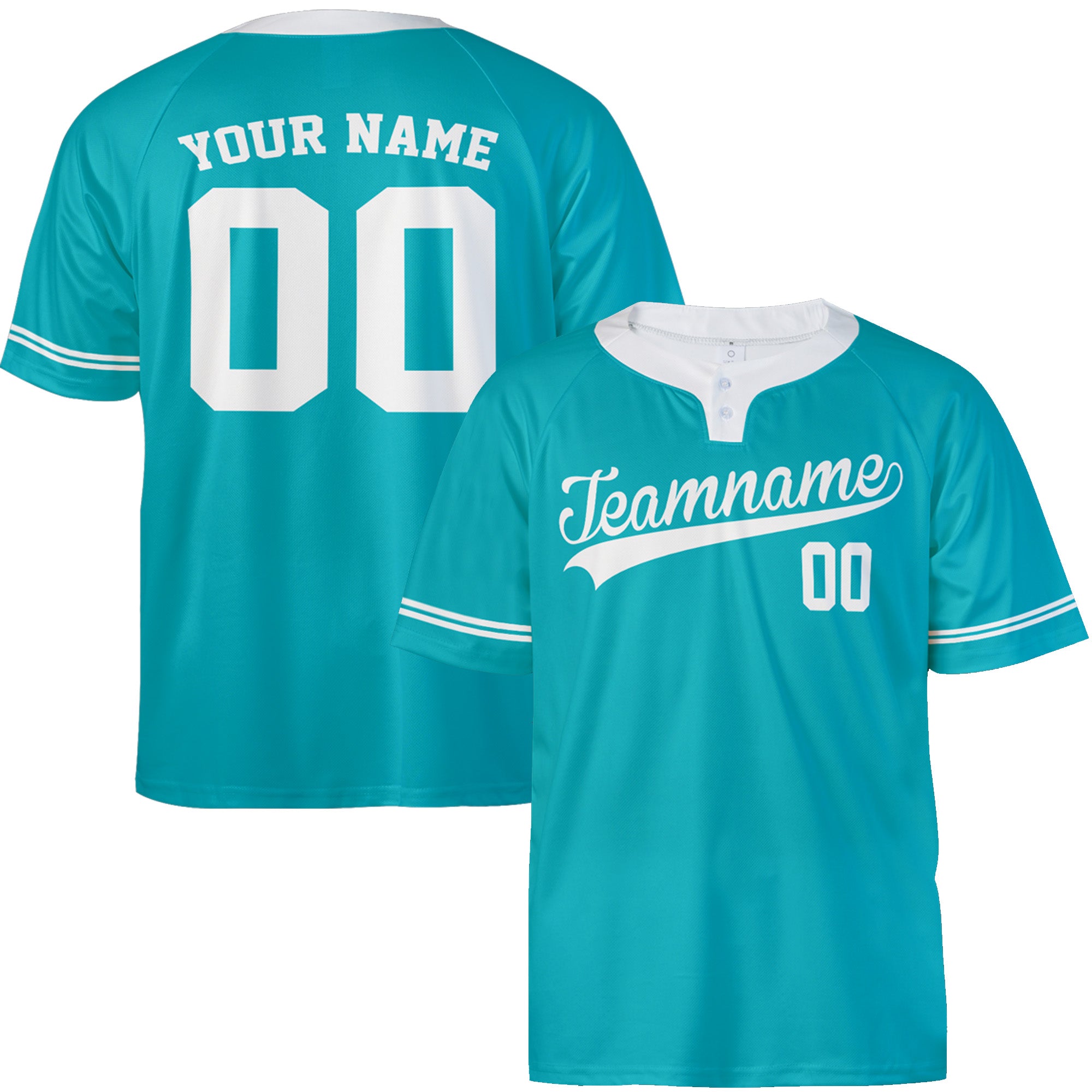 Custom Two Button Softball Jersey Turquoise and White – Design Your Own
