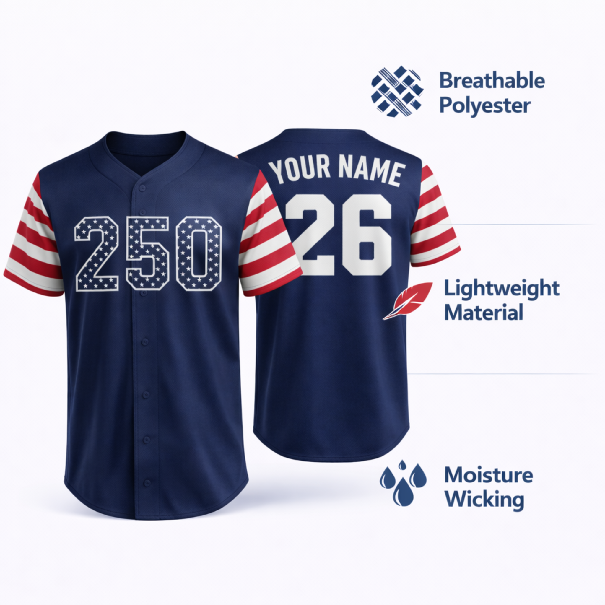 Custom USA 250th Anniversary Baseball Jersey Stars 250 - Design Your Own