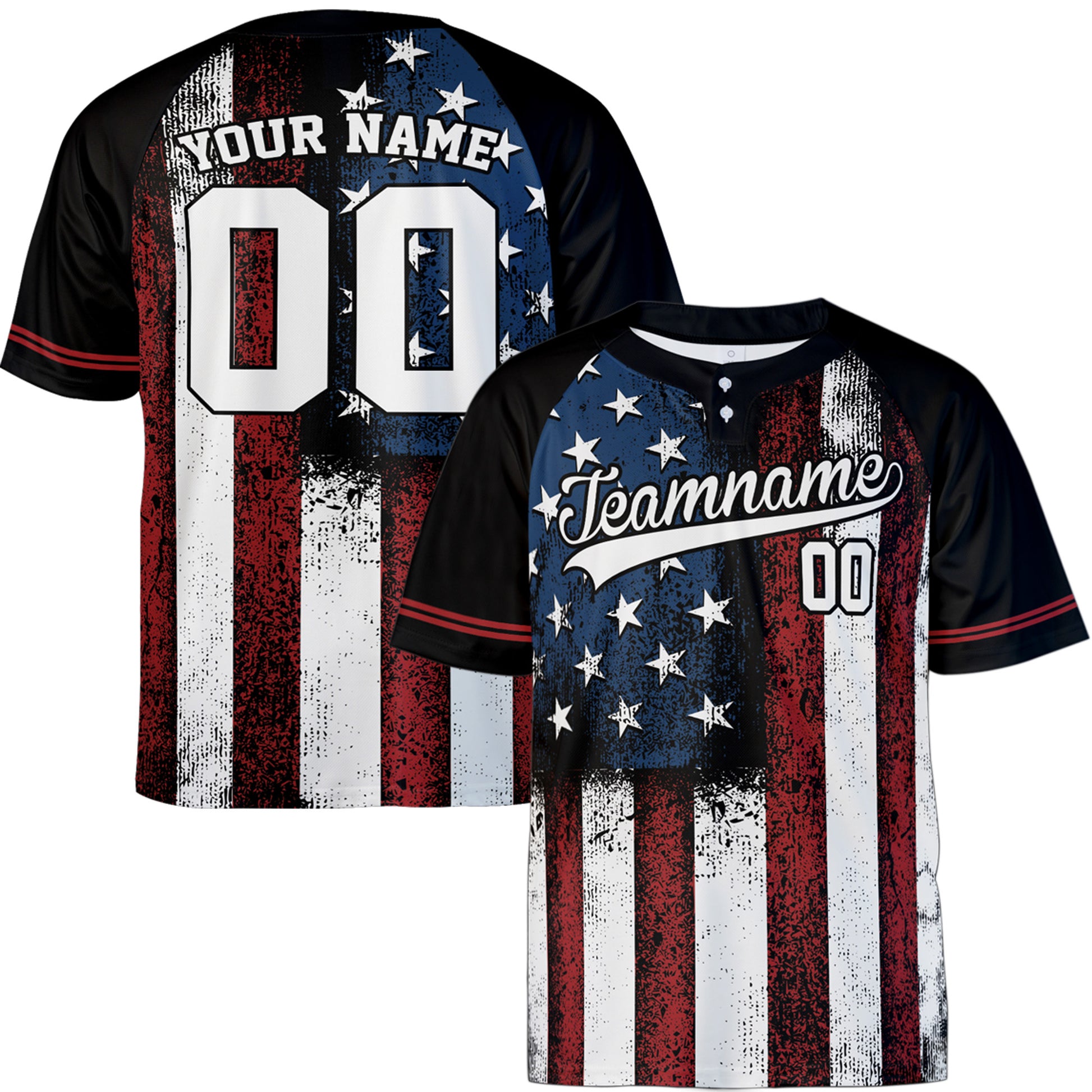 Custom Two Button Softball Jersey USA Patriotic Flag – Design Your Own