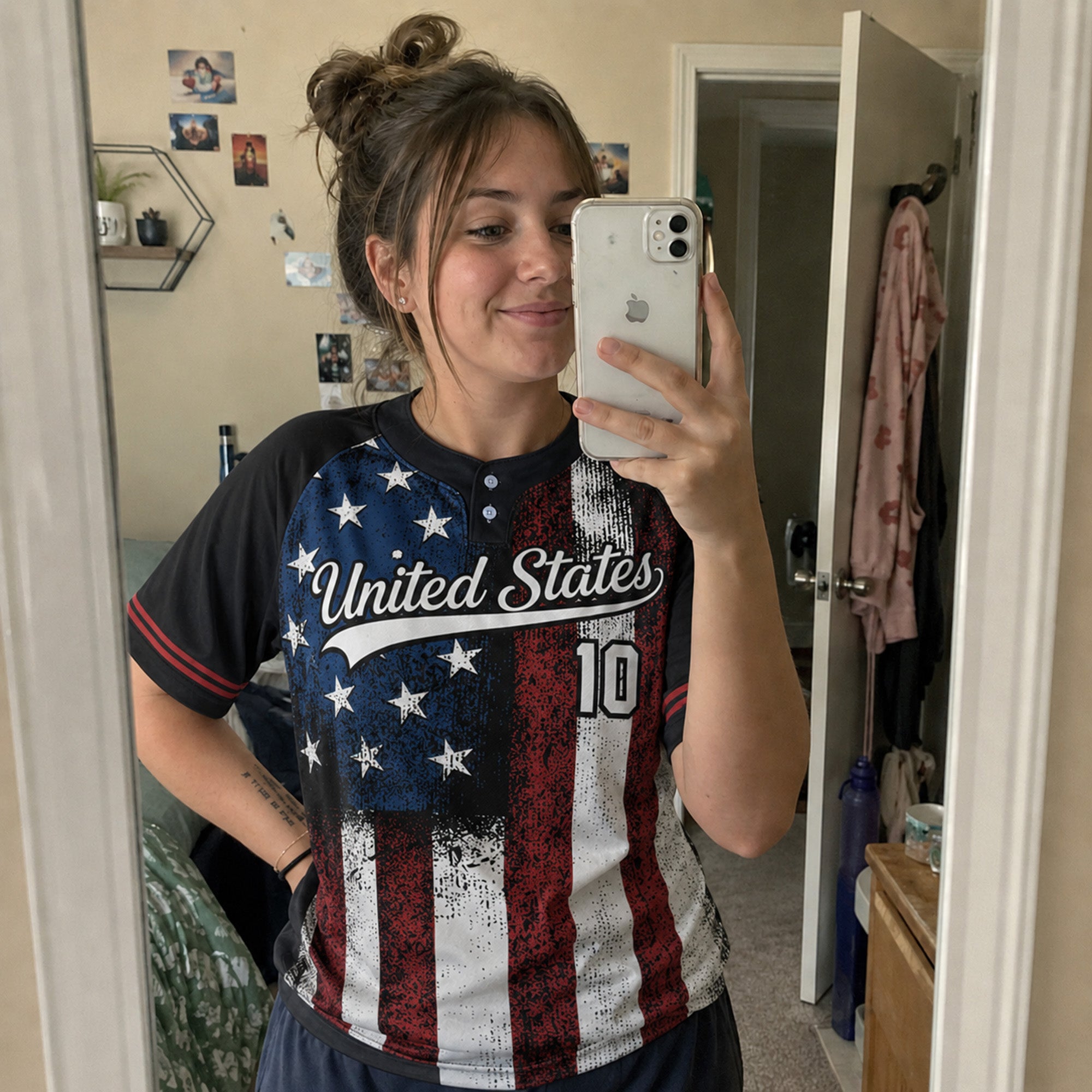 Custom Two Button Softball Jersey USA Patriotic Flag – Design Your Own