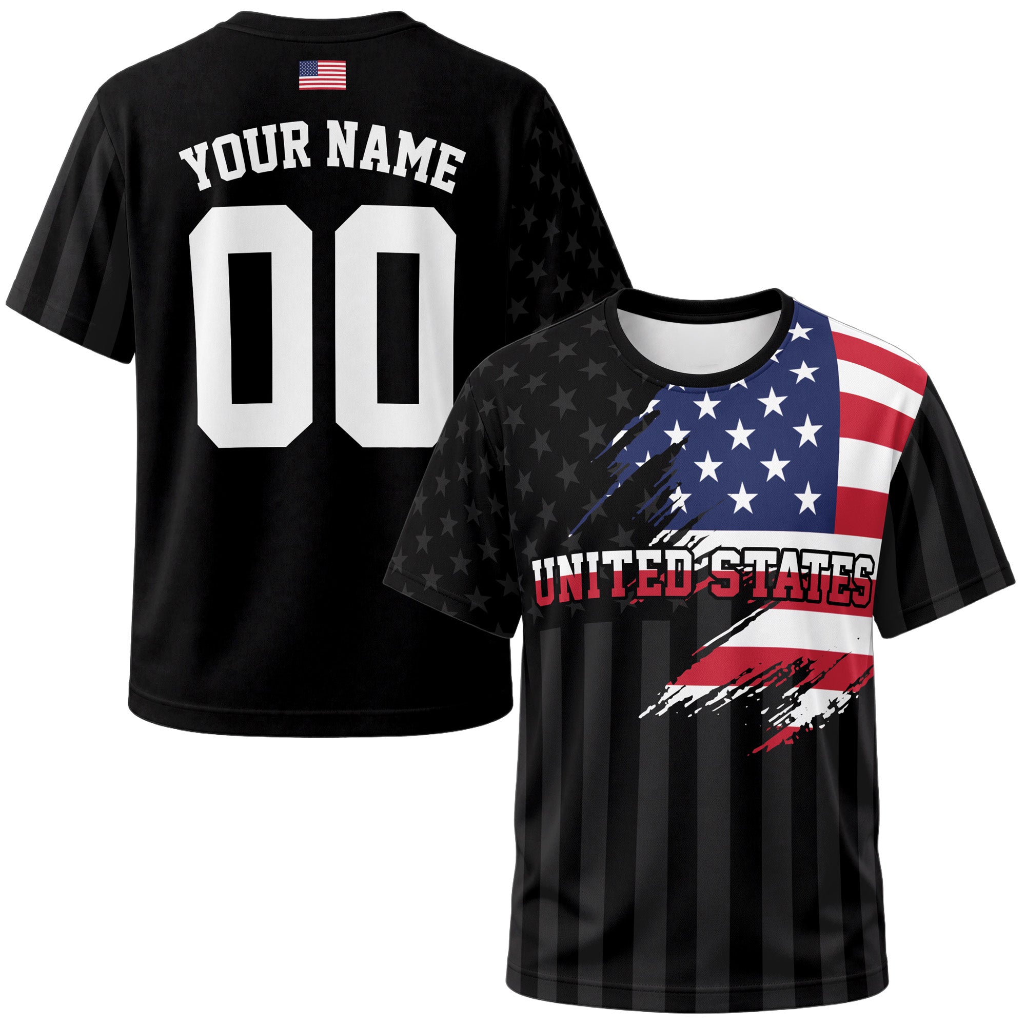 Custom USA Soccer Jersey American Fan Flag Black – Personalized Name Number