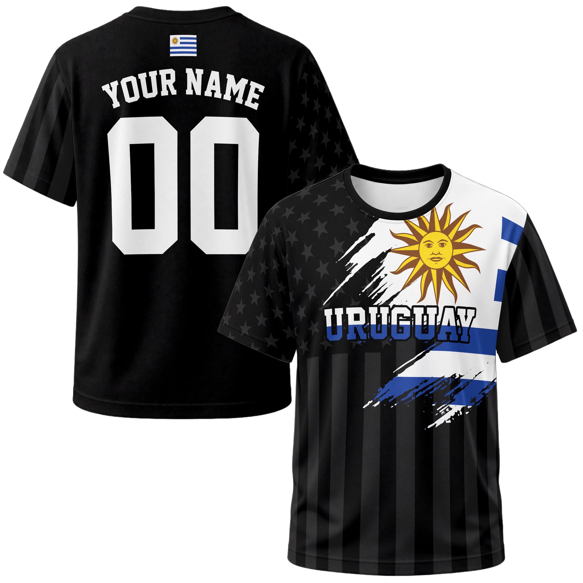 Custom Uruguay Soccer Jersey Uruguayan Fan Flag Black – Personalized Name Number