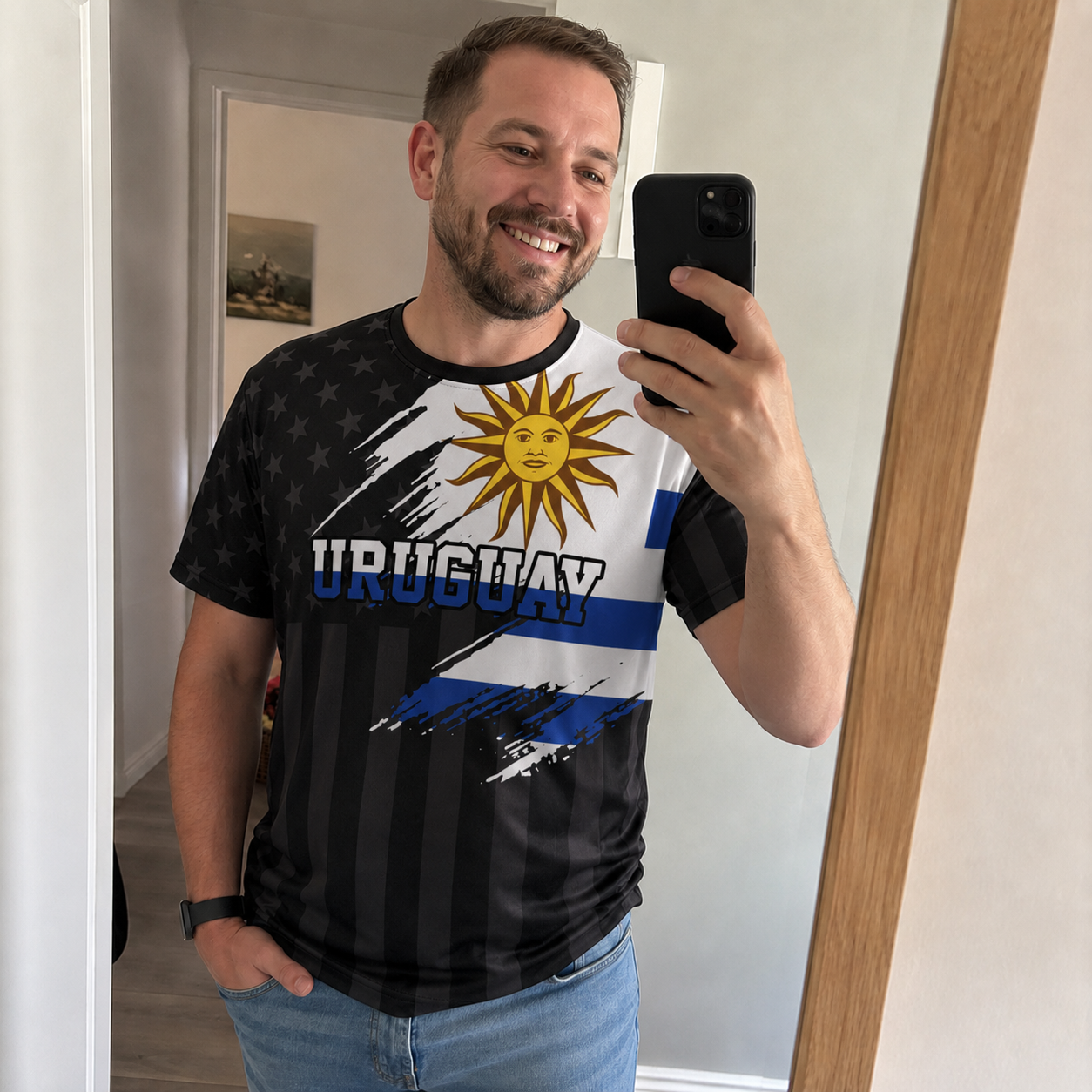Custom Uruguay Soccer Jersey Uruguayan Fan Flag Black – Personalized Name Number