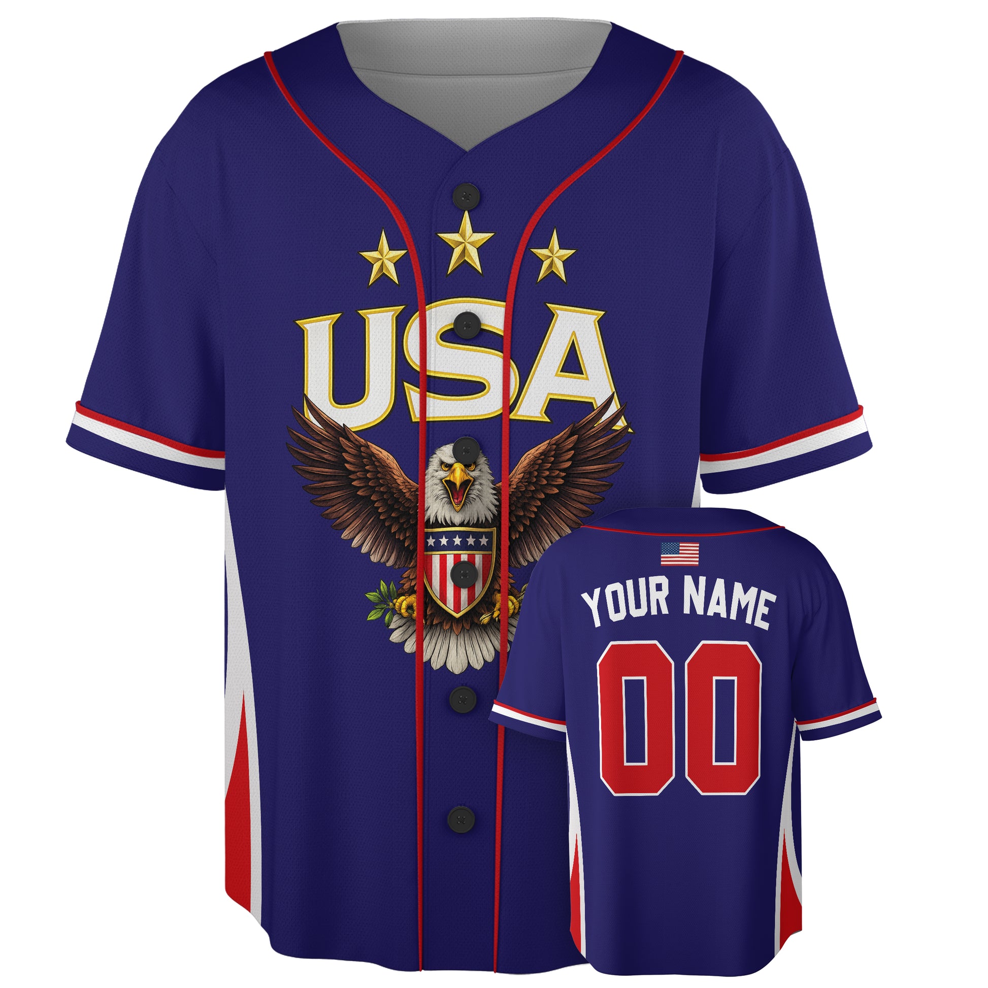 Custom USA Baseball Jersey American Fan Eagle Crest – Personalized Name Number