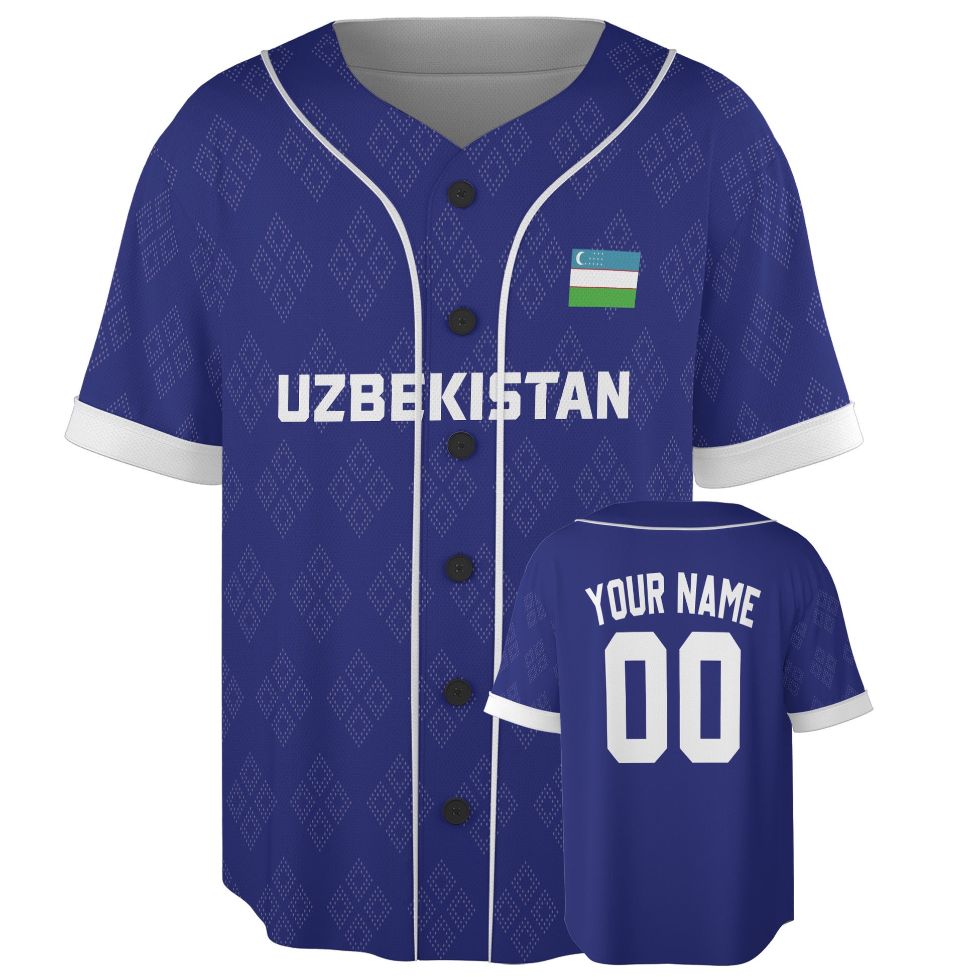 Custom Uzbekistan Baseball Jersey Uzbek Fan Geometric Diamond – Personalized Name Number
