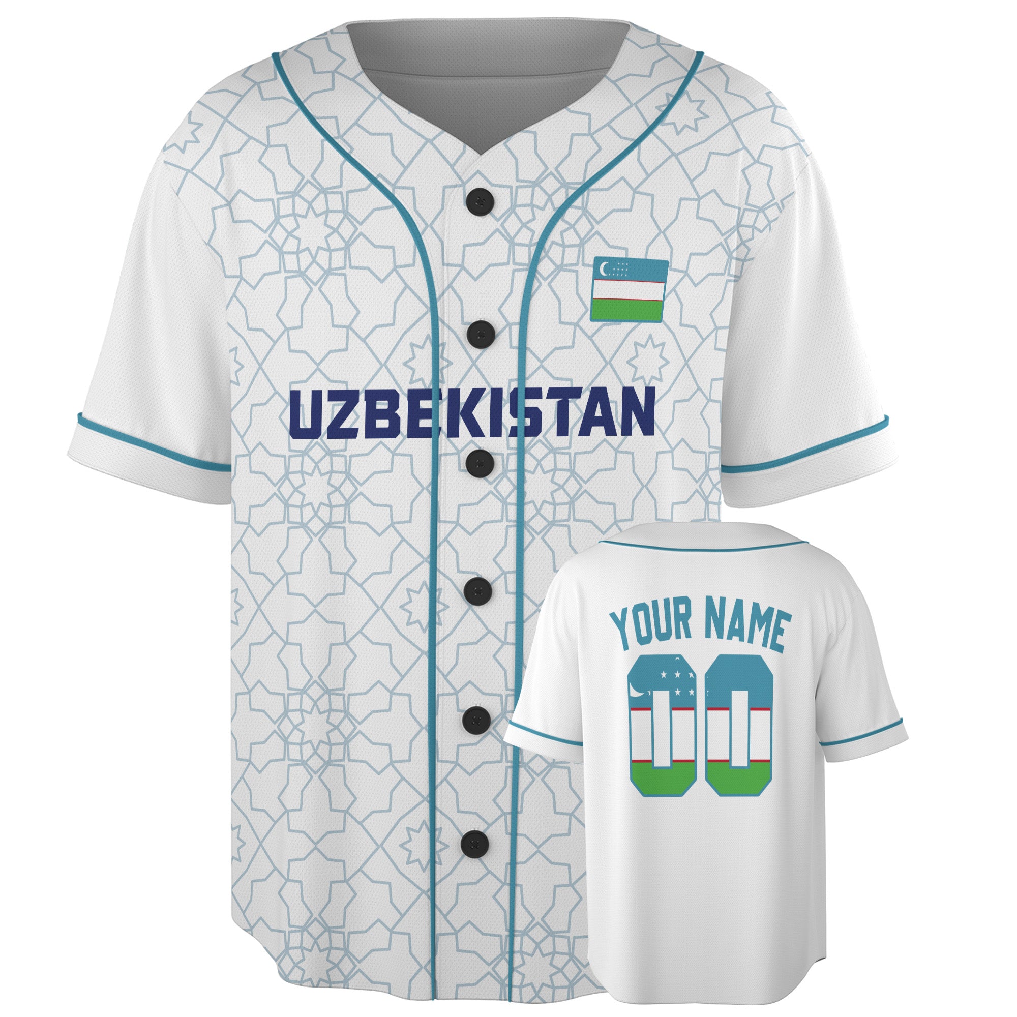 Custom Uzbekistan Baseball Jersey Uzbek Fan Geometric Pattern – Personalized Name Number