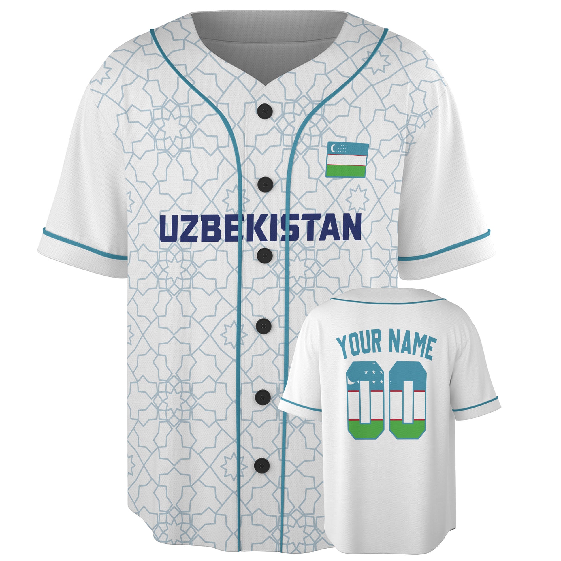 Custom Uzbekistan Baseball Jersey Uzbek Fan Geometric Pattern – Personalized Name Number