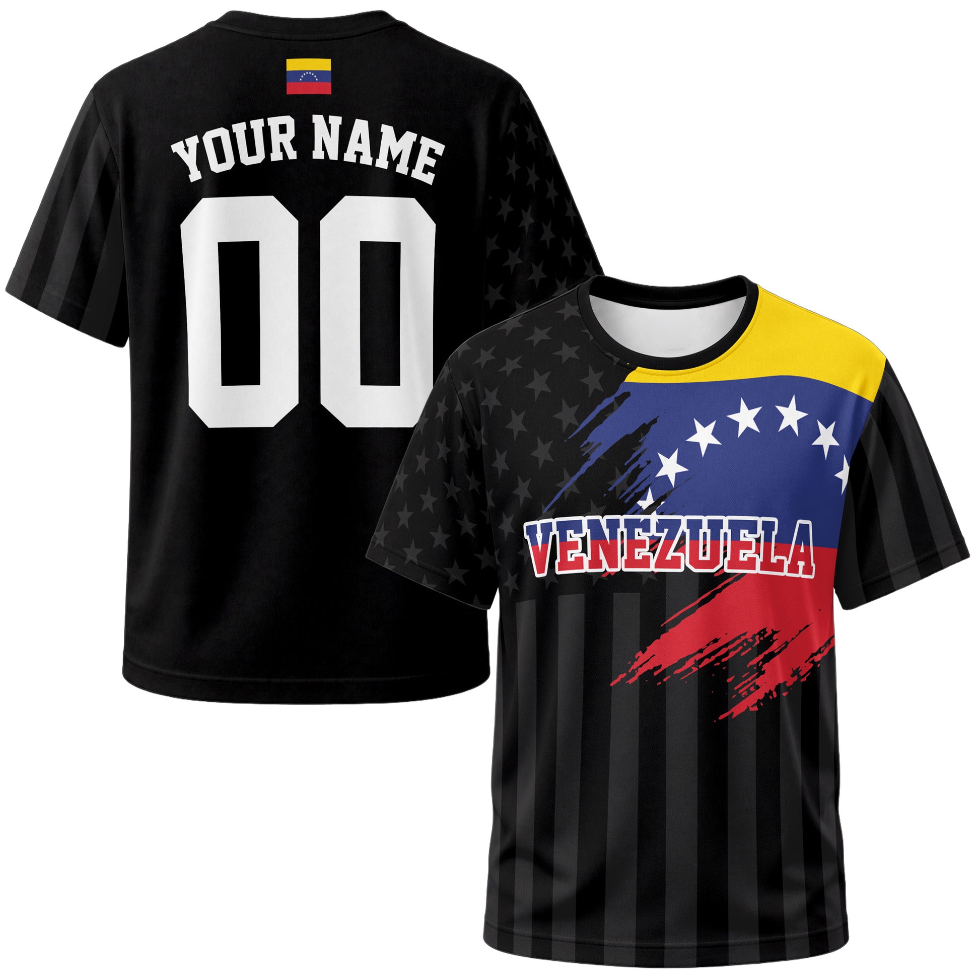 Custom Venezuela Soccer Jersey Venezuelan Fan Flag Black – Personalized Name Number