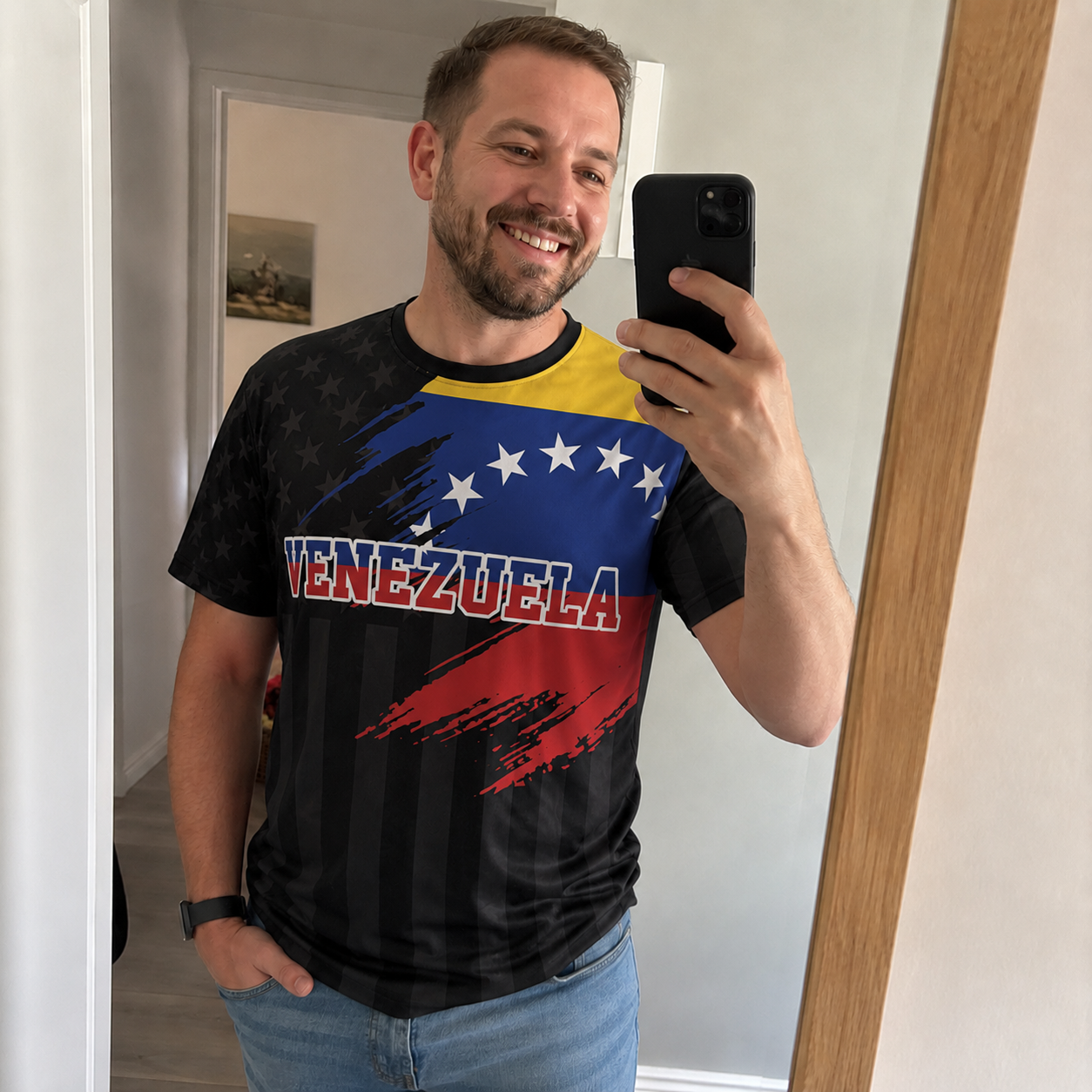 Custom Venezuela Soccer Jersey Venezuelan Fan Flag Black – Personalized Name Number