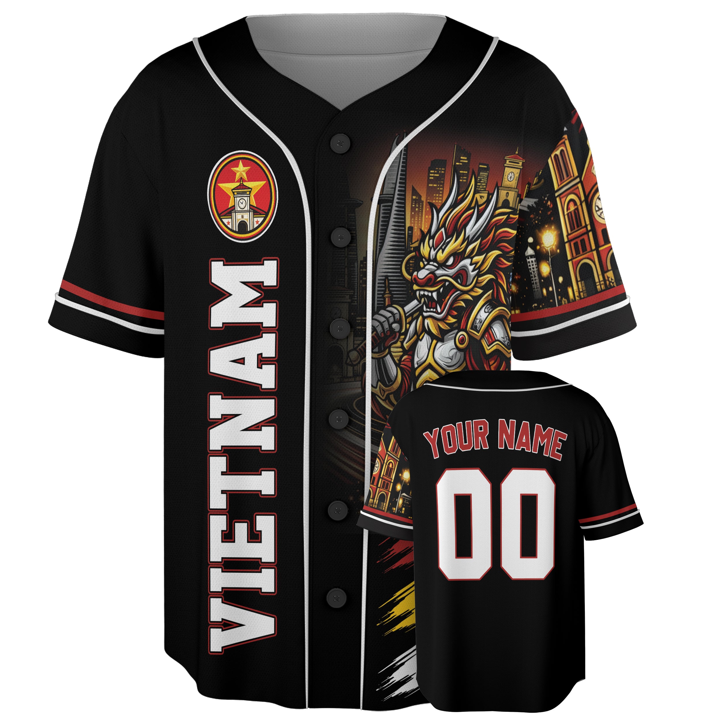Custom Vietnam Baseball Jersey Vietnamese Fan Dragon Night City – Personalized Name Number