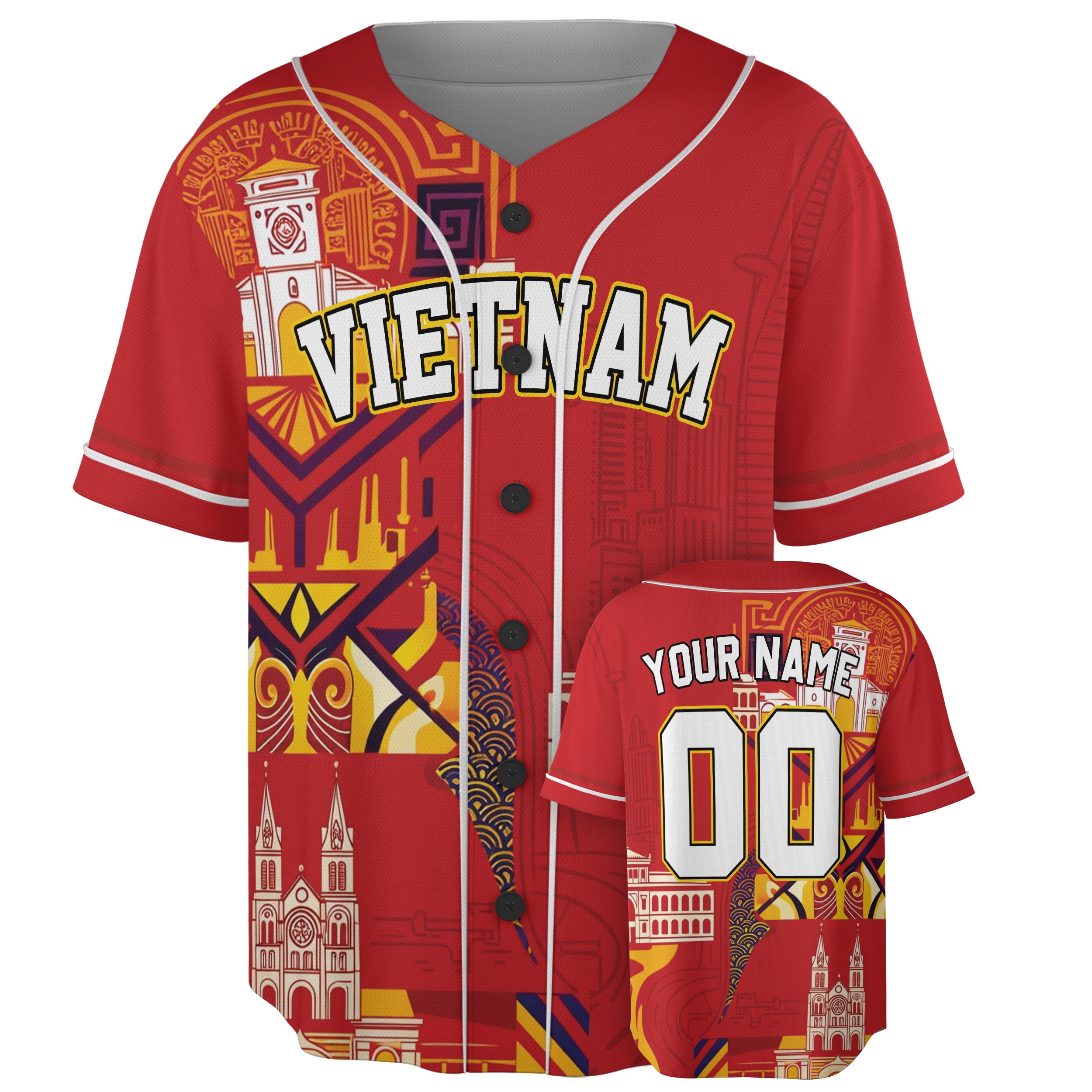 Custom Vietnam Baseball Jersey Vietnamese Fan Urban Heritage Patchwork – Personalized Name Number