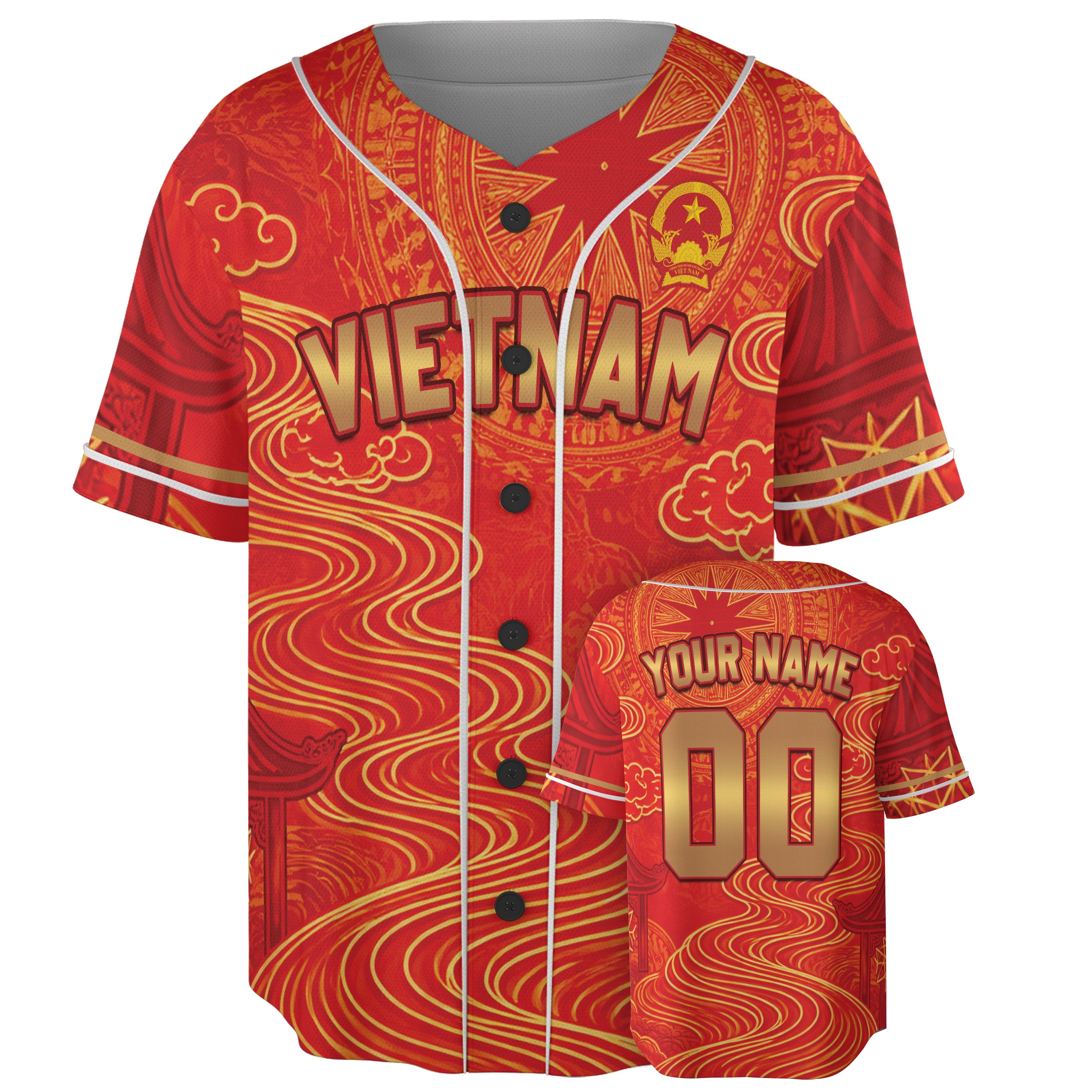 Custom Vietnam Baseball Jersey Vietnamese Fan Golden Flow Heritage – Personalized Name Number