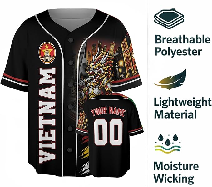 Custom Vietnam Baseball Jersey Vietnamese Fan Golden Flow Heritage – Personalized Name Number