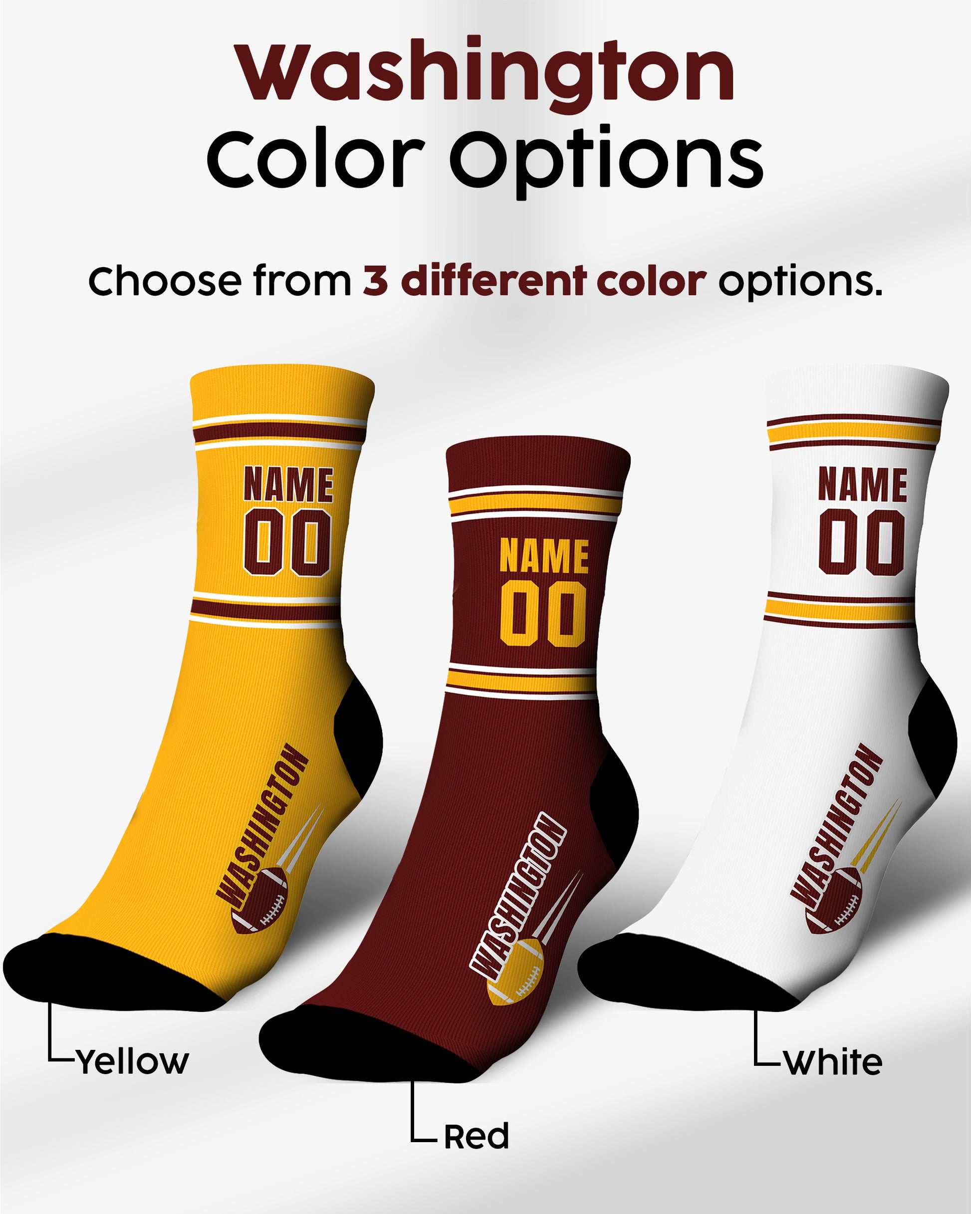 Custom City Sports Socks Washington White - Personalized Name Number