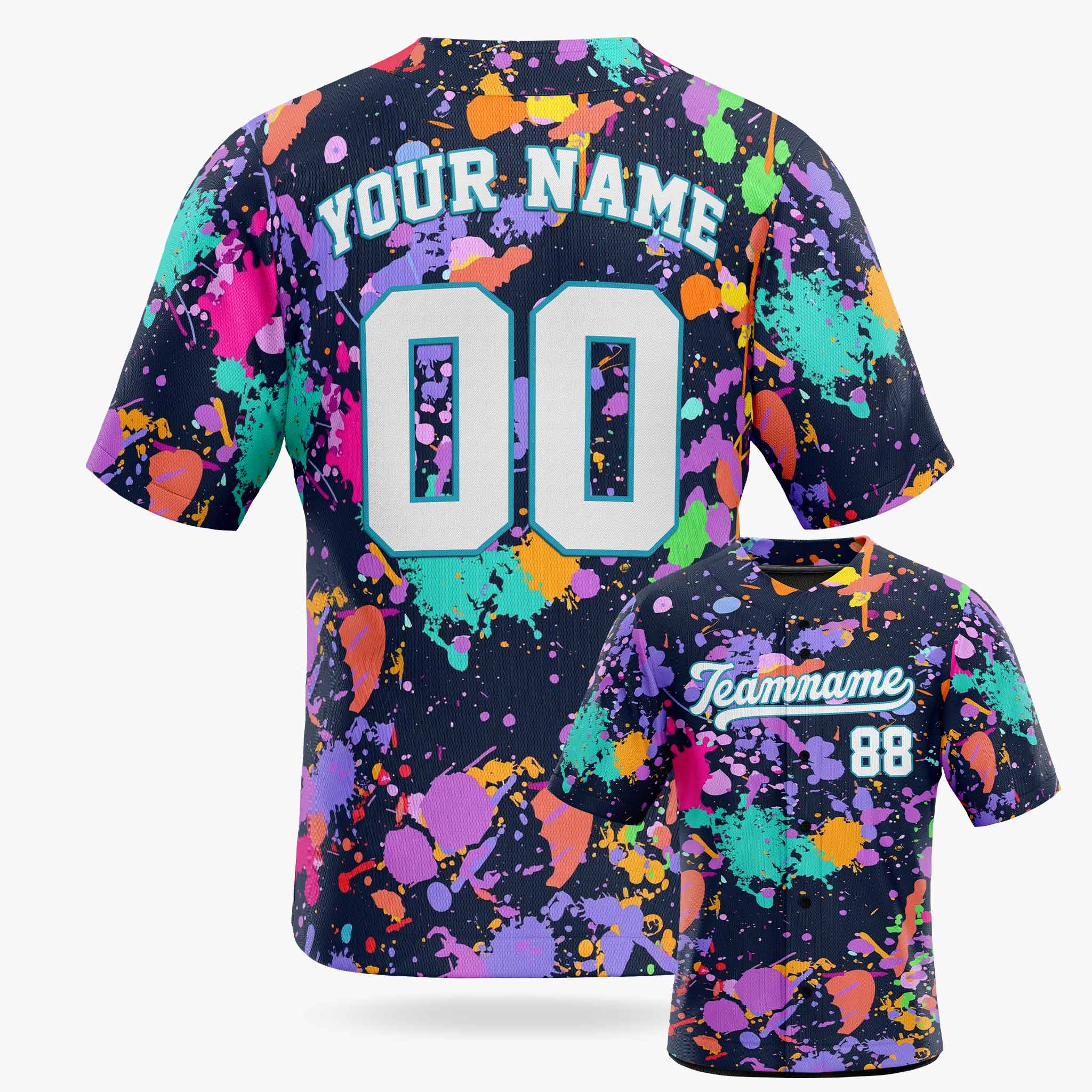 Custom Baseball Jersey White and Aqua Graffiti - Design Your Own