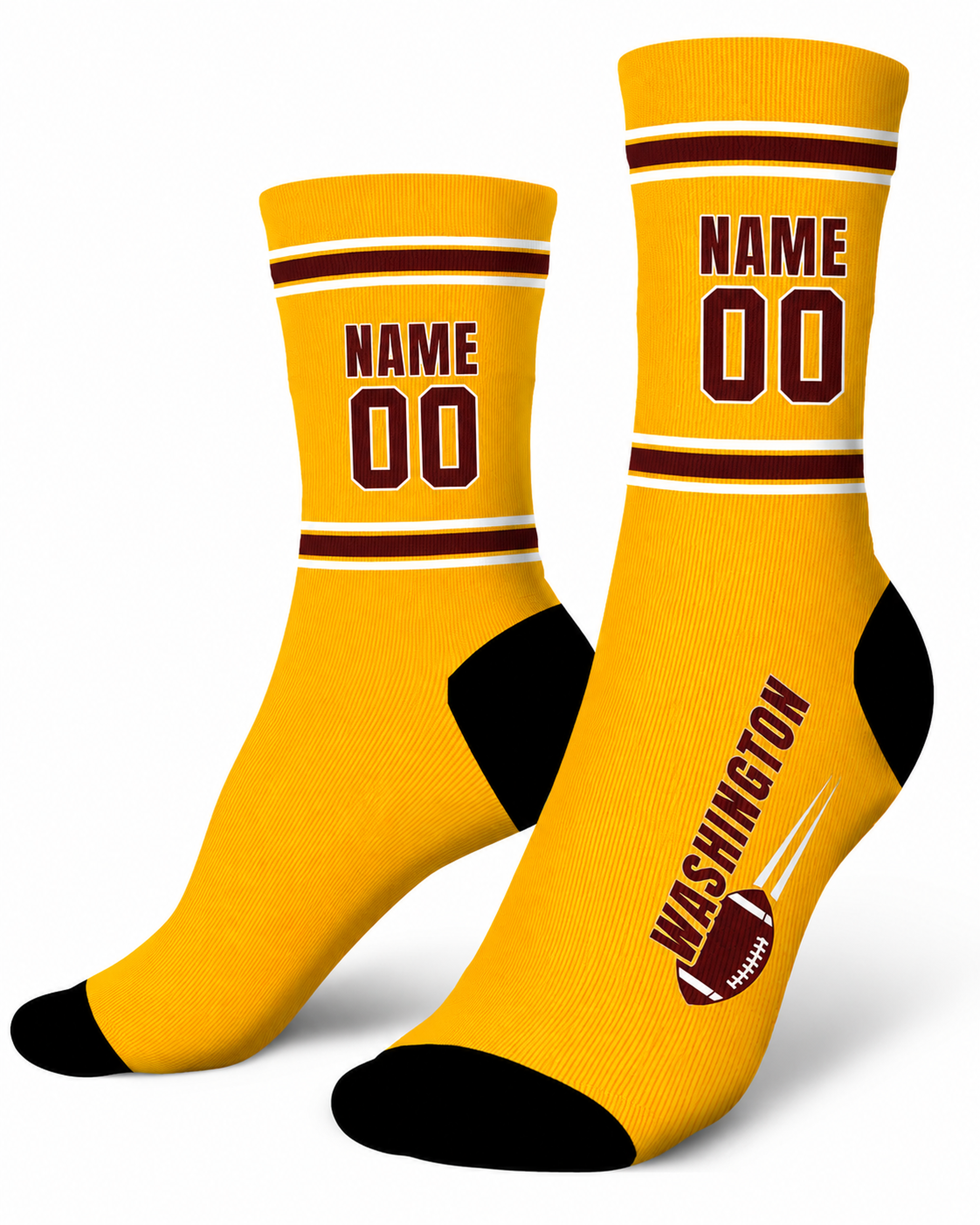 Custom City Sports Socks Washington Yellow - Personalized Name Number