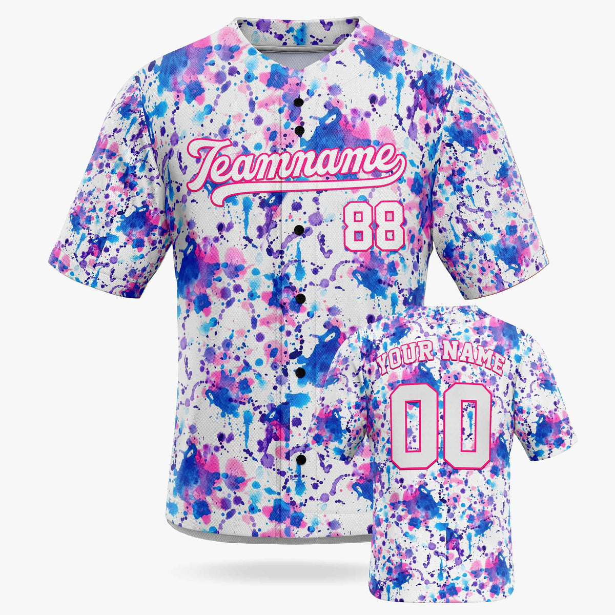 Custom Baseball Jersey White Royal and Pink Watercolor - Design Your Own