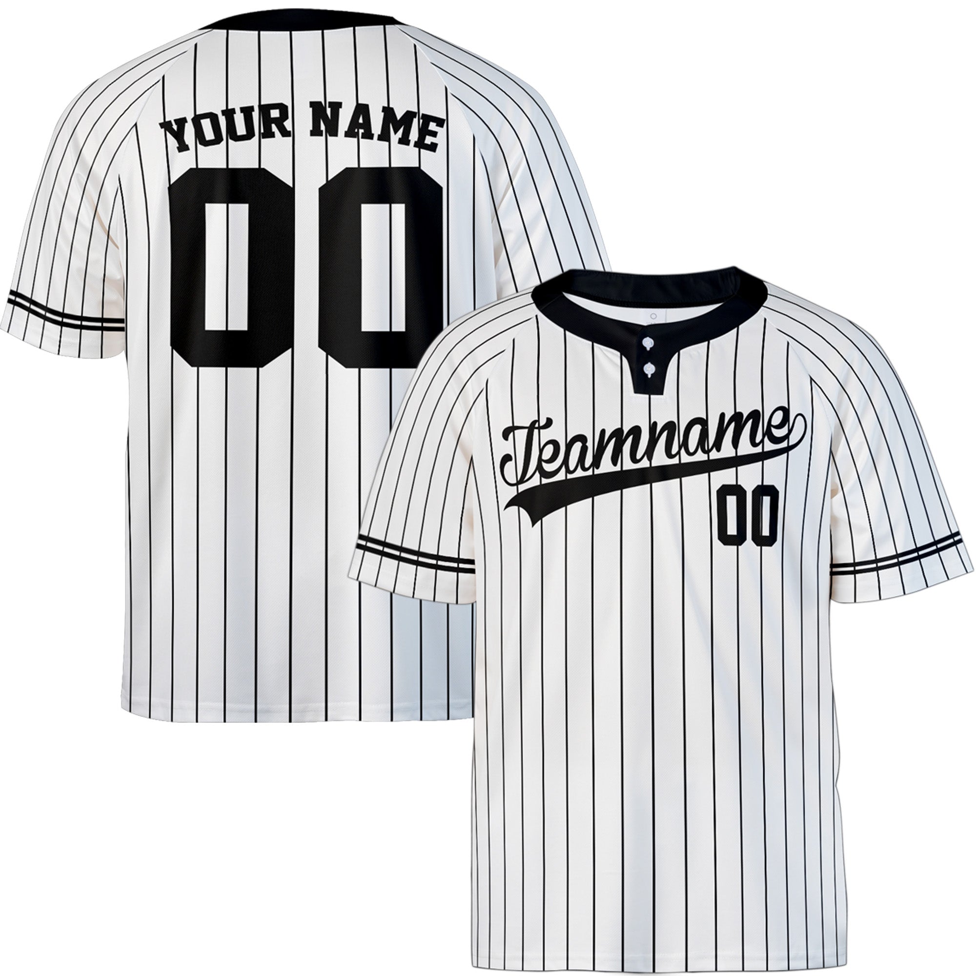 Custom Two Button Softball Jersey White and Black Pinstripe – Design Your Own