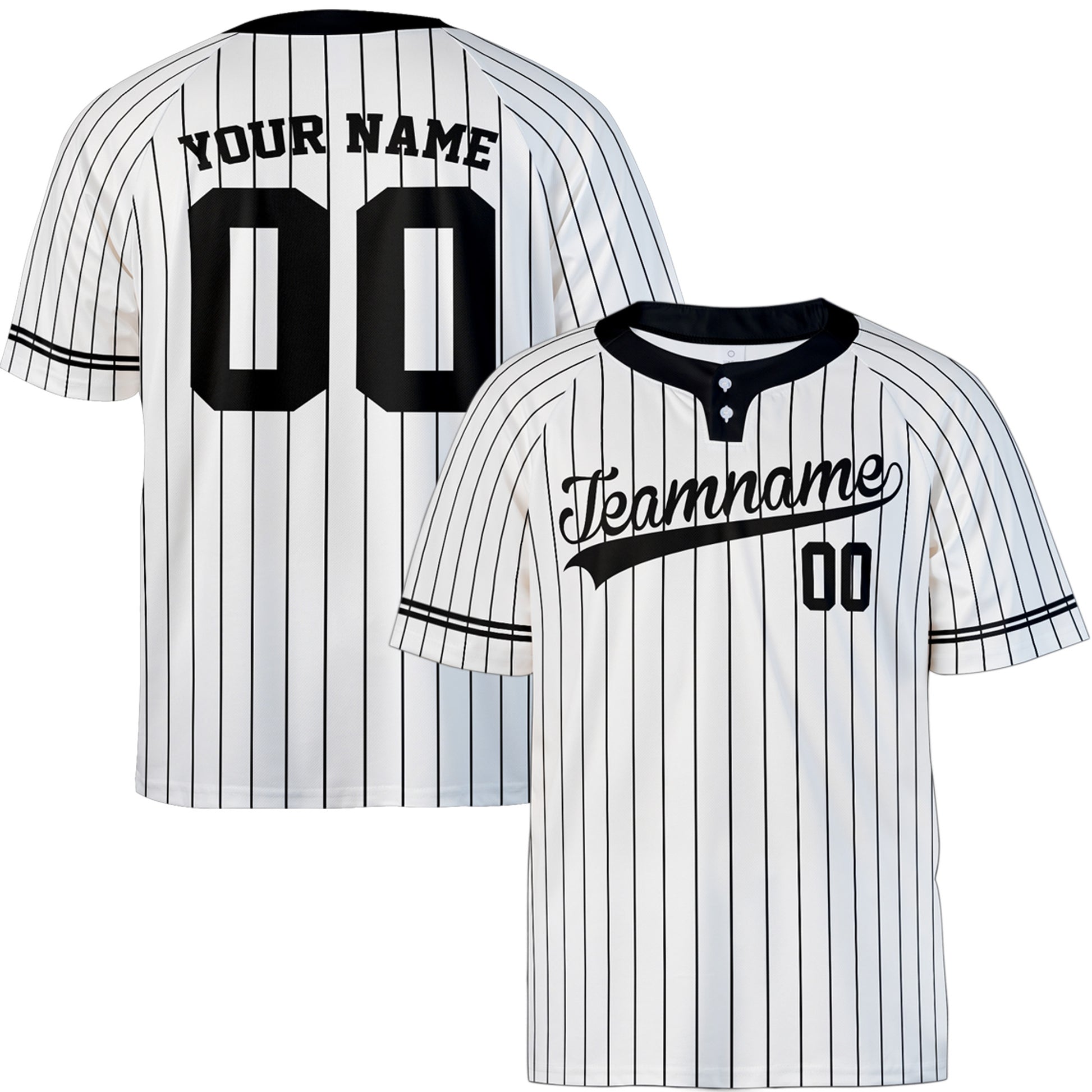 Custom Two Button Softball Jersey White and Black Pinstripe – Design Your Own