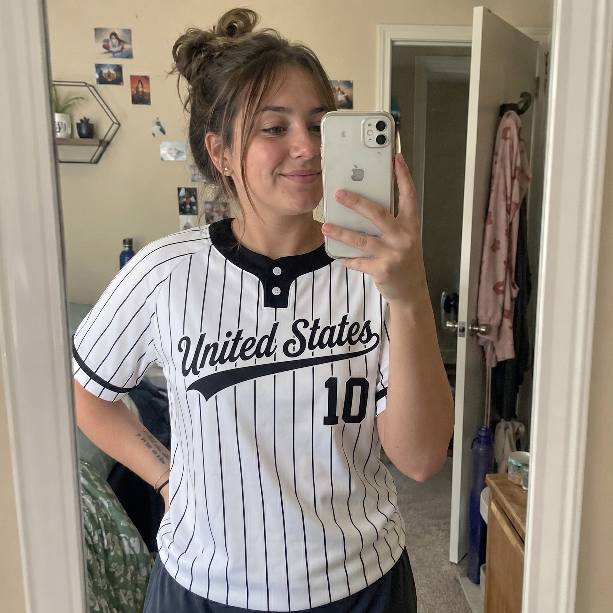 Custom Two Button Softball Jersey White and Black Pinstripe – Design Your Own