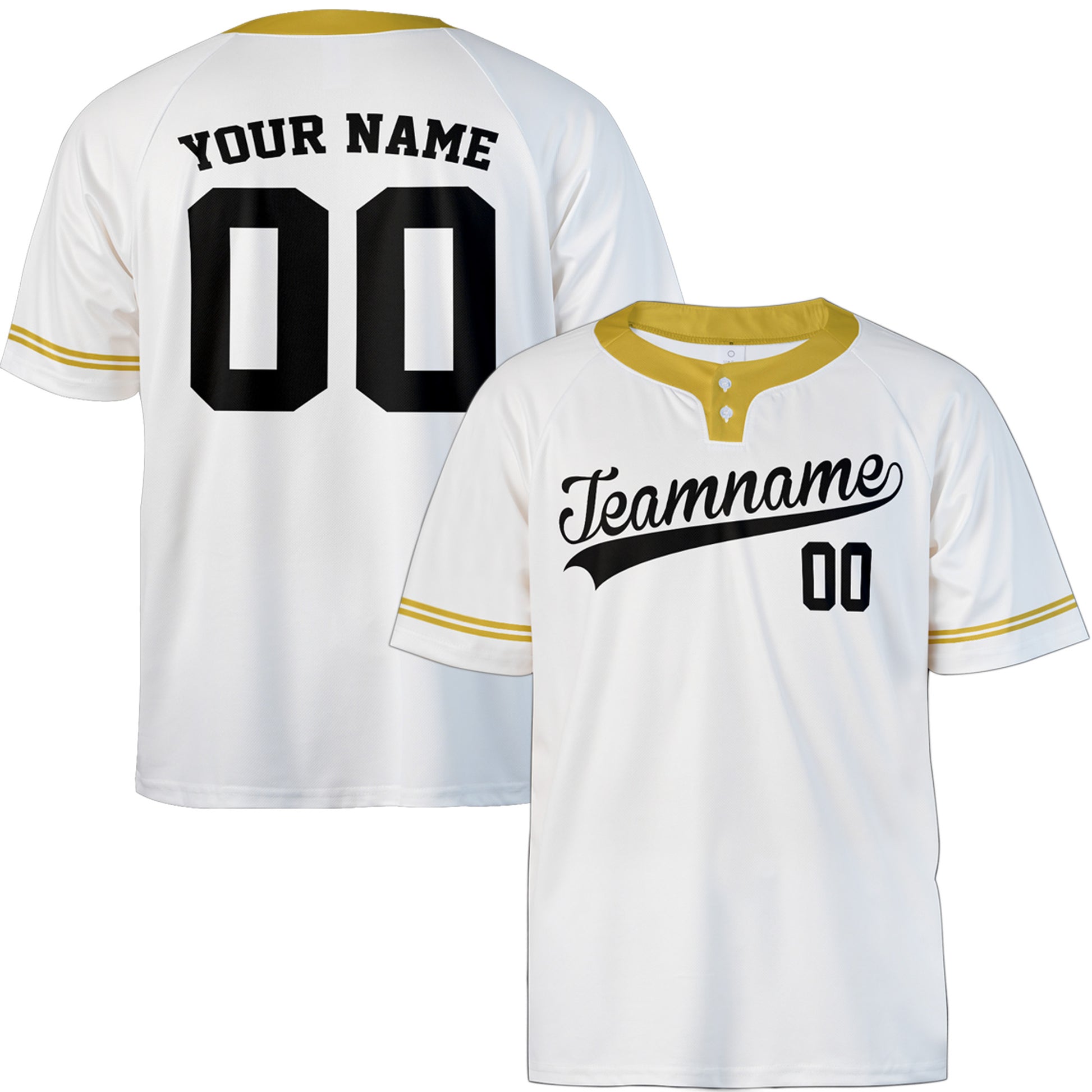 Custom Two Button Softball Jersey White, Gold and Black – Design Your Own