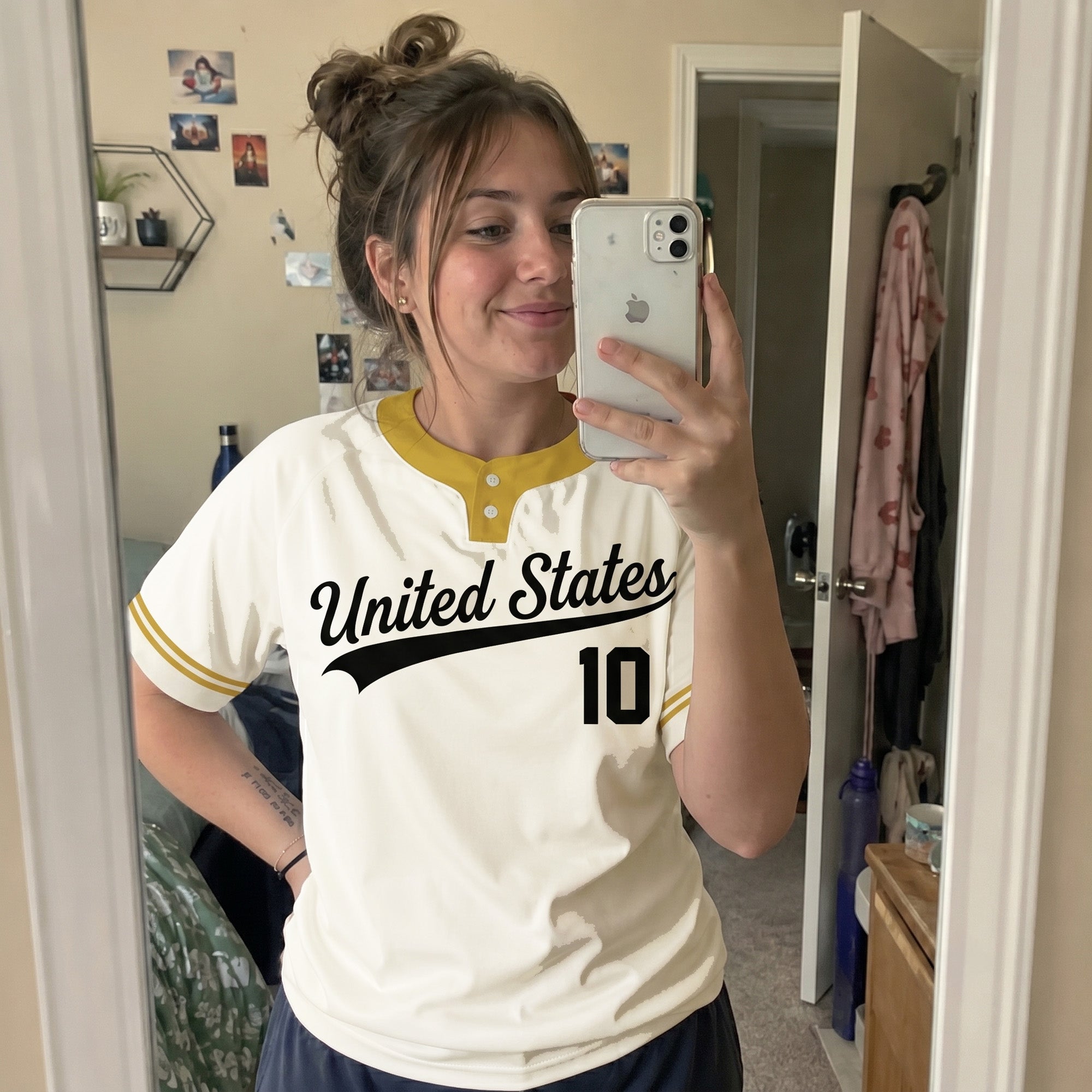 Custom Two Button Softball Jersey White, Gold and Black – Design Your Own