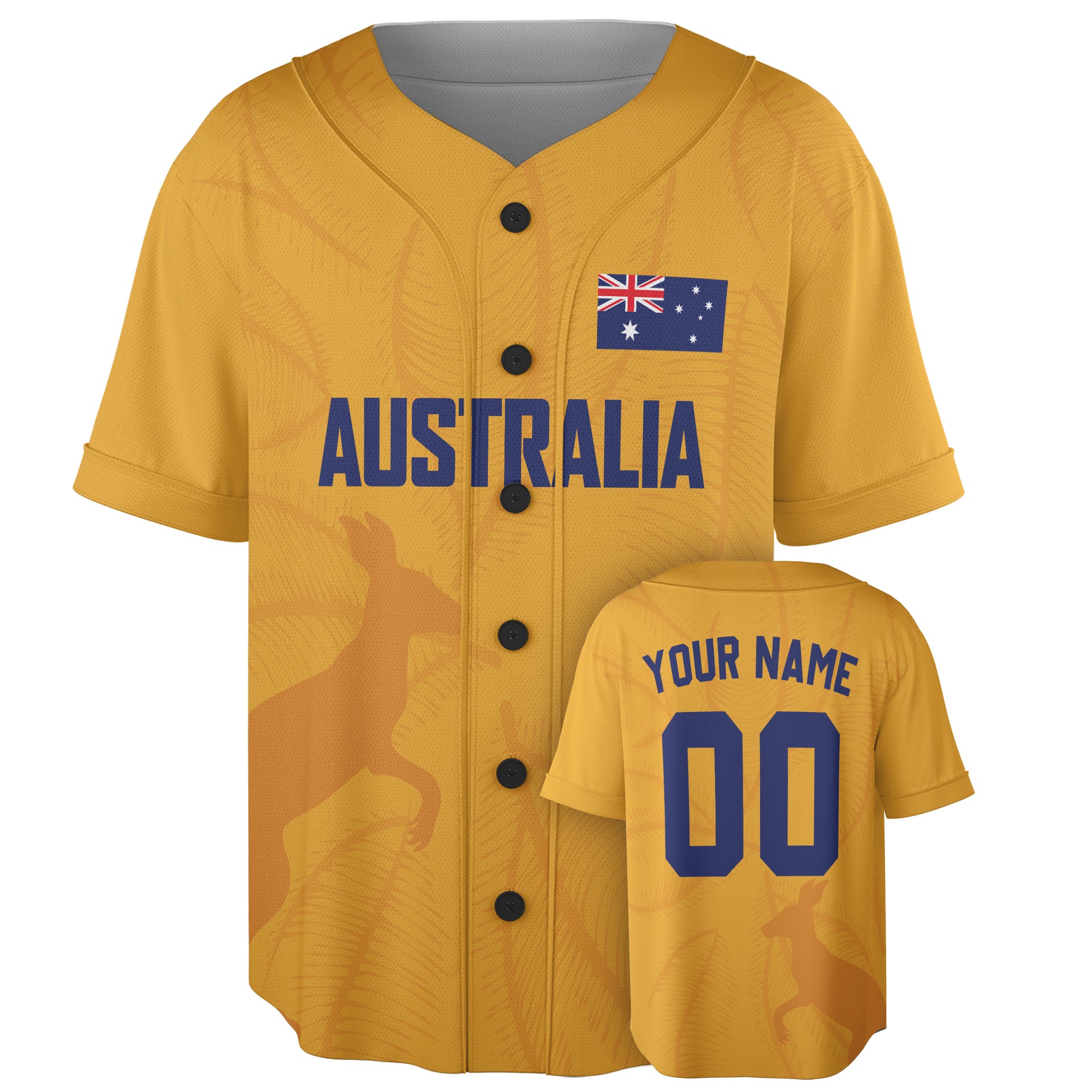 Custom Australia Baseball Jersey Australian Fan Kangaroo Silhouette – Personalized Name Number