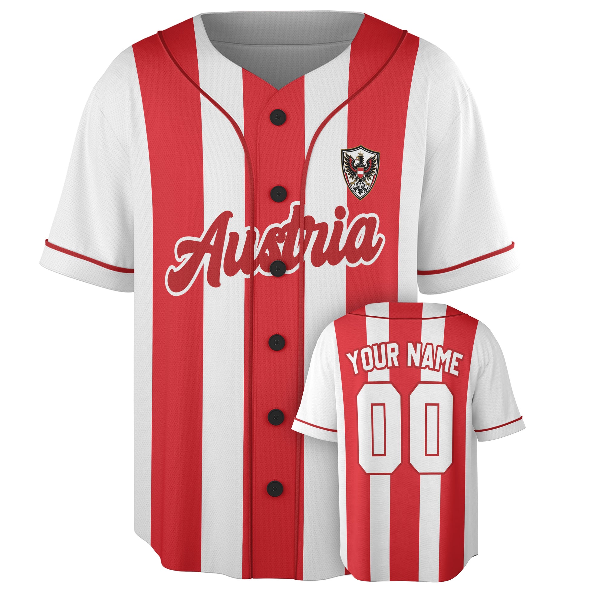 Custom Austria Baseball Jersey Austrian Fan Vertical Stripe – Personalized Name Number