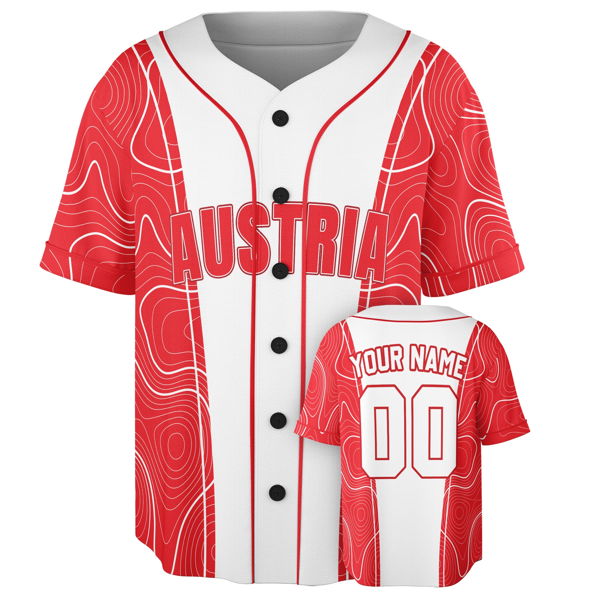 Custom Austria Baseball Jersey Austrian Fan Topographic Map – Personalized Name Number