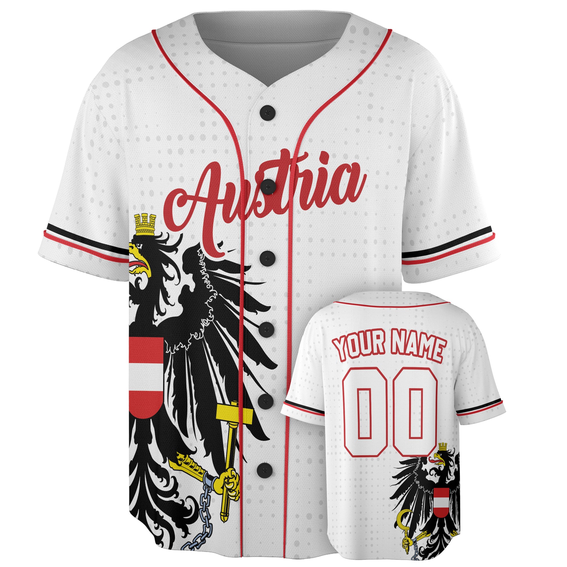 Custom Austria Baseball Jersey Austrian Fan Heraldic Eagle – Personalized Name Number