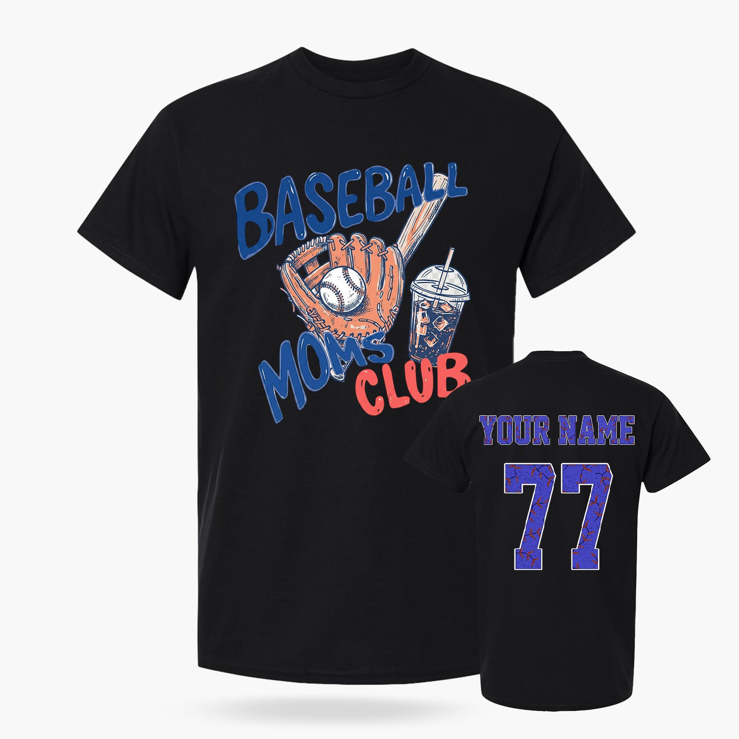 Custom T-Shirt Baseball Moms Club Black - Personalized Name Number