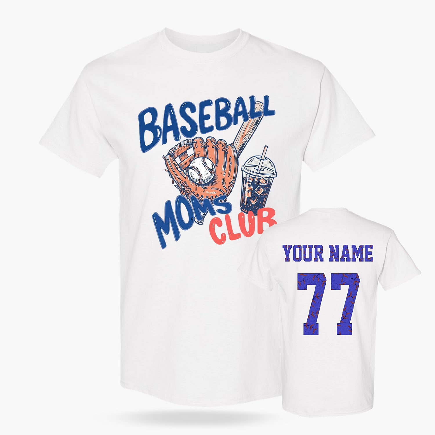 Custom T-Shirt Baseball Moms Club White - Personalized Name Number