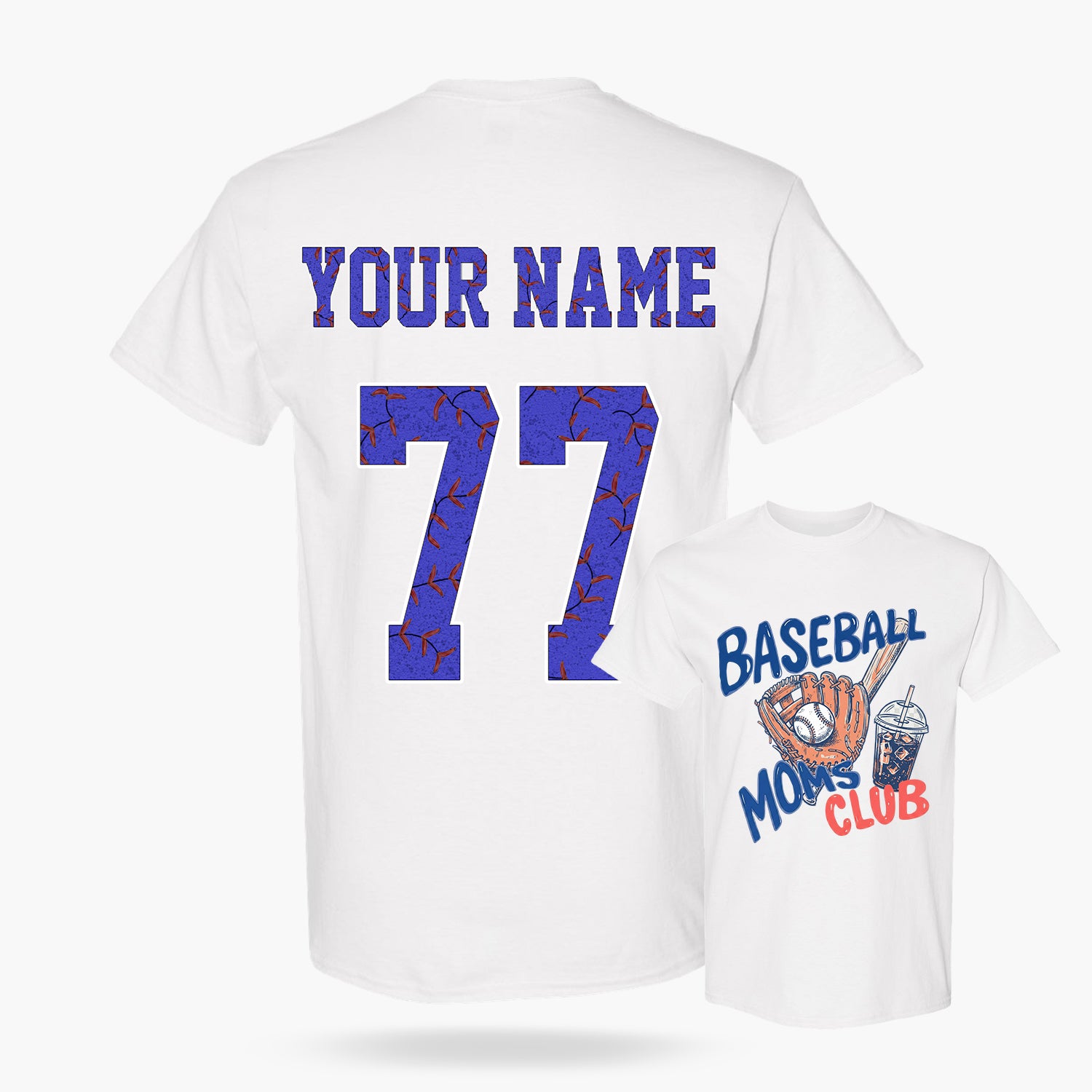 Custom T-Shirt Baseball Moms Club White - Personalized Name Number