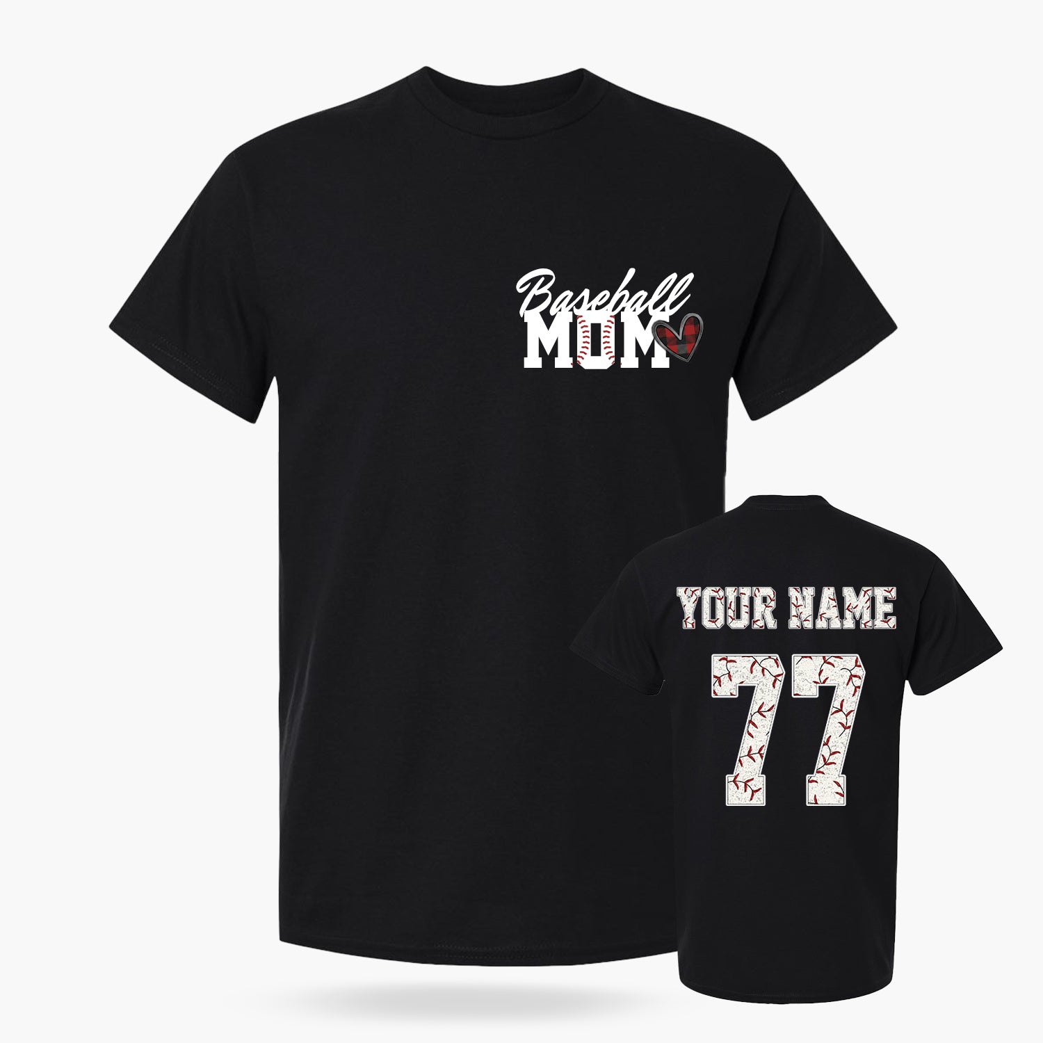 Custom T-Shirt Baseball Mom Heart Black - Personalized Name Number