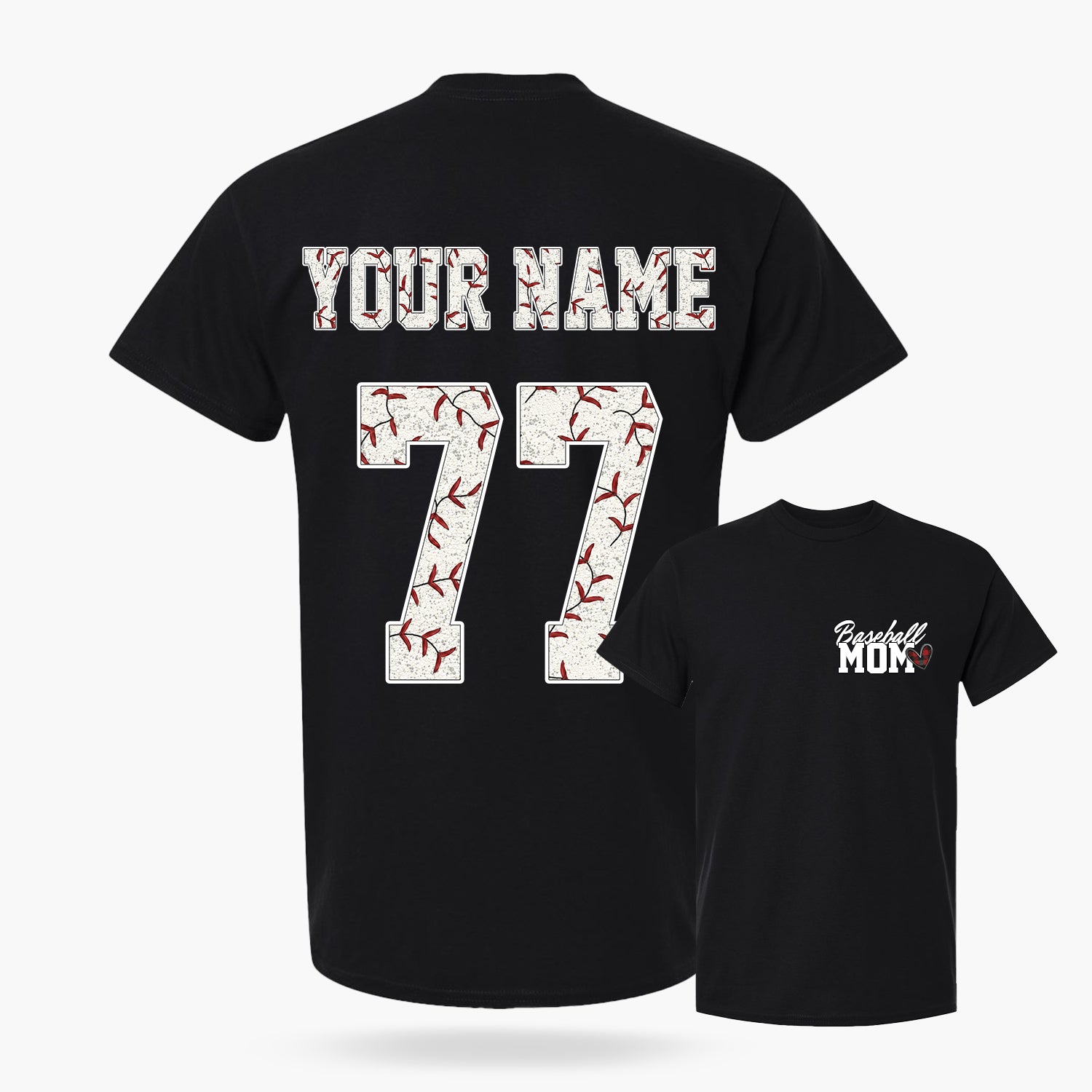 Custom T-Shirt Baseball Mom Heart Black - Personalized Name Number