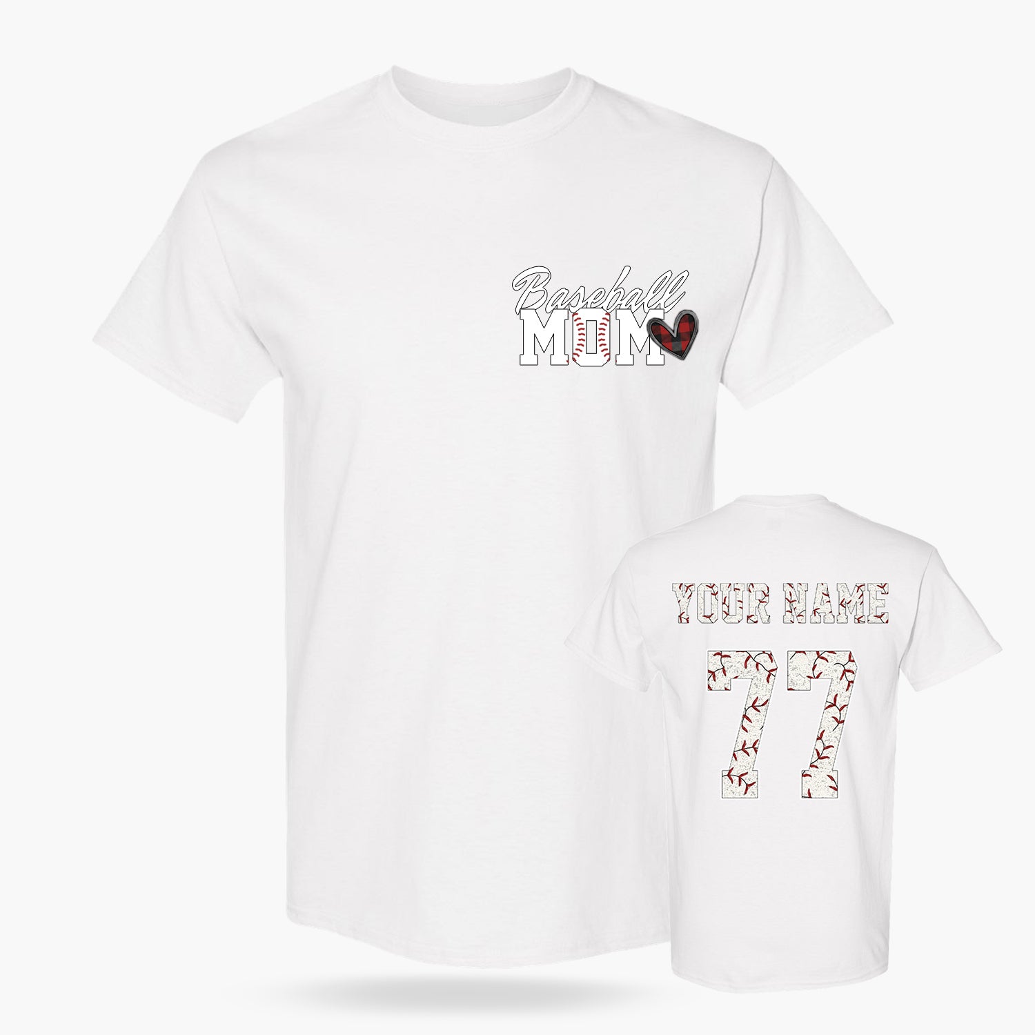 Custom T-Shirt Baseball Mom Heart White - Personalized Name Number