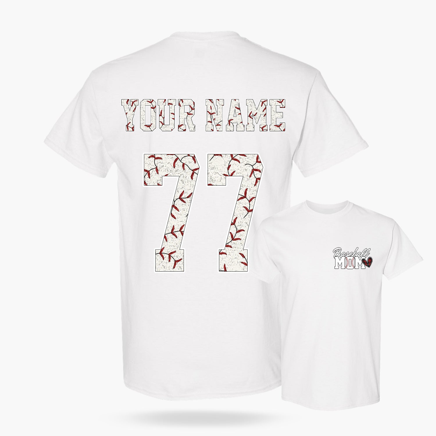 Custom T-Shirt Baseball Mom Heart White - Personalized Name Number