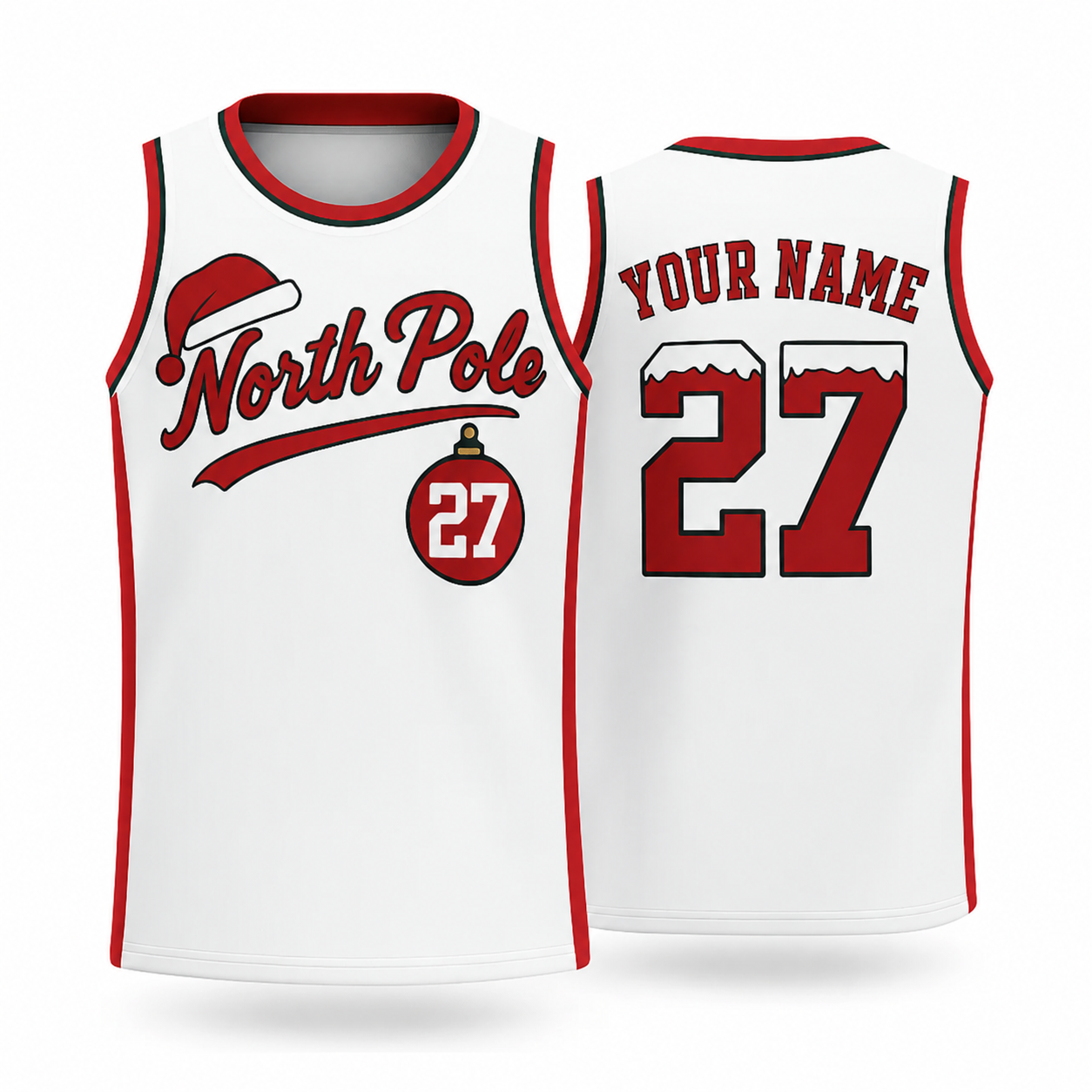 Custom Christmas Basketball Jersey White North Pole - Design Your Own