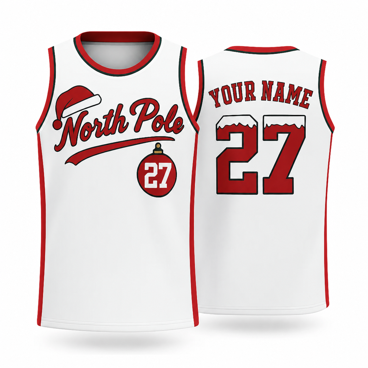 Custom Christmas Basketball Jersey White North Pole - Design Your Own