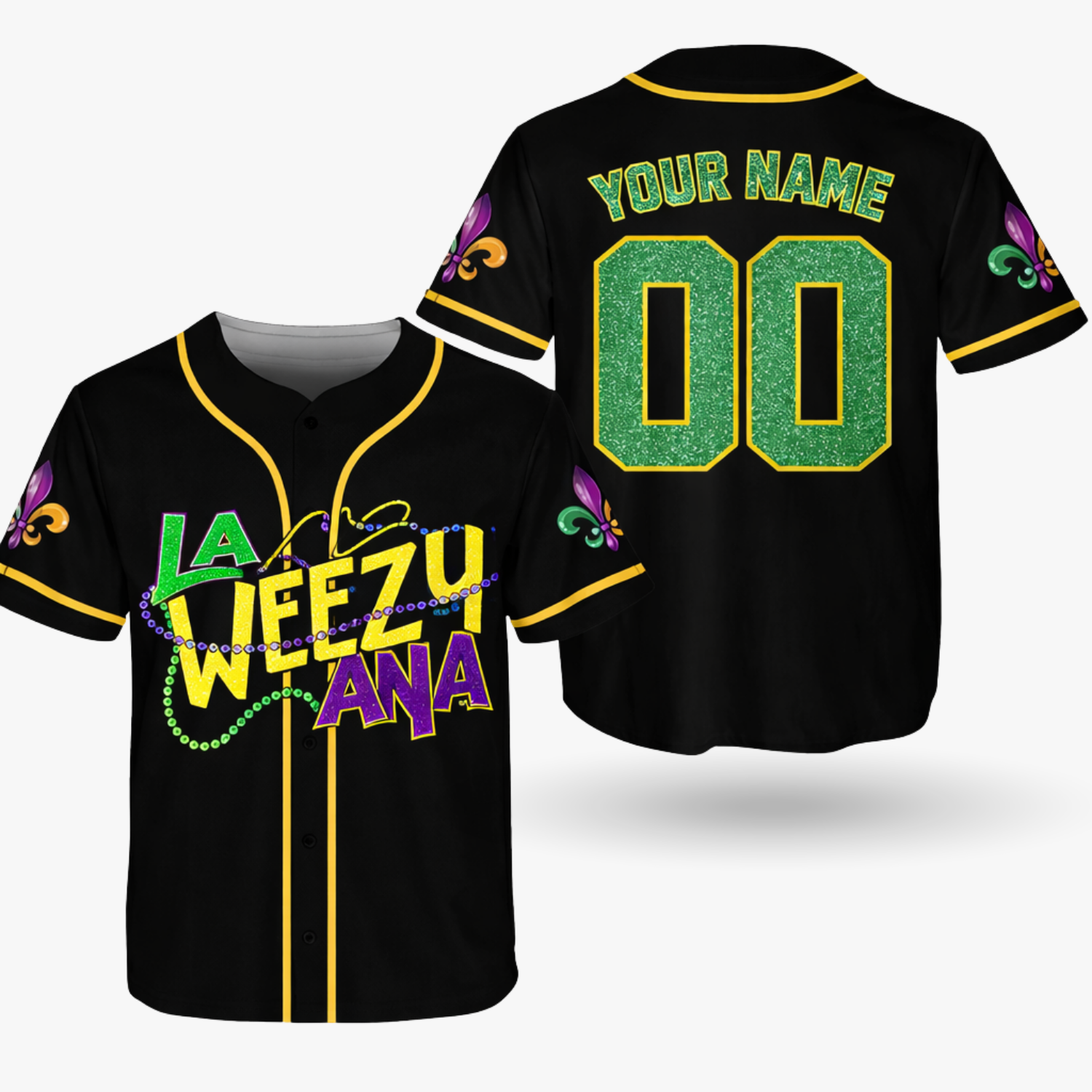Custom Mardi Gras Baseball Jersey – Personalized Black Carnival Outfit – Add Your Name & Number