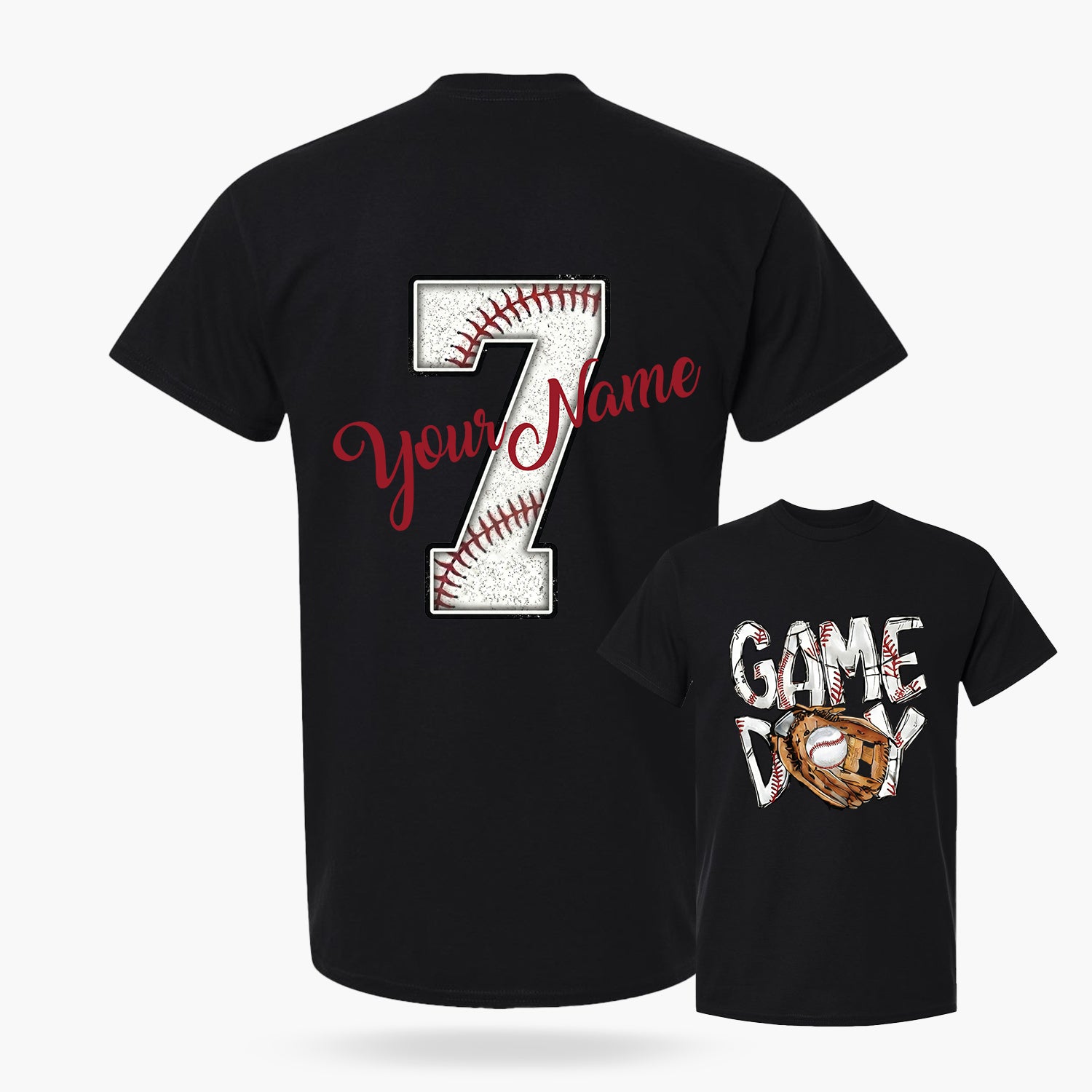 Custom T-Shirt Baseball Game Day Black - Personalized Name Number