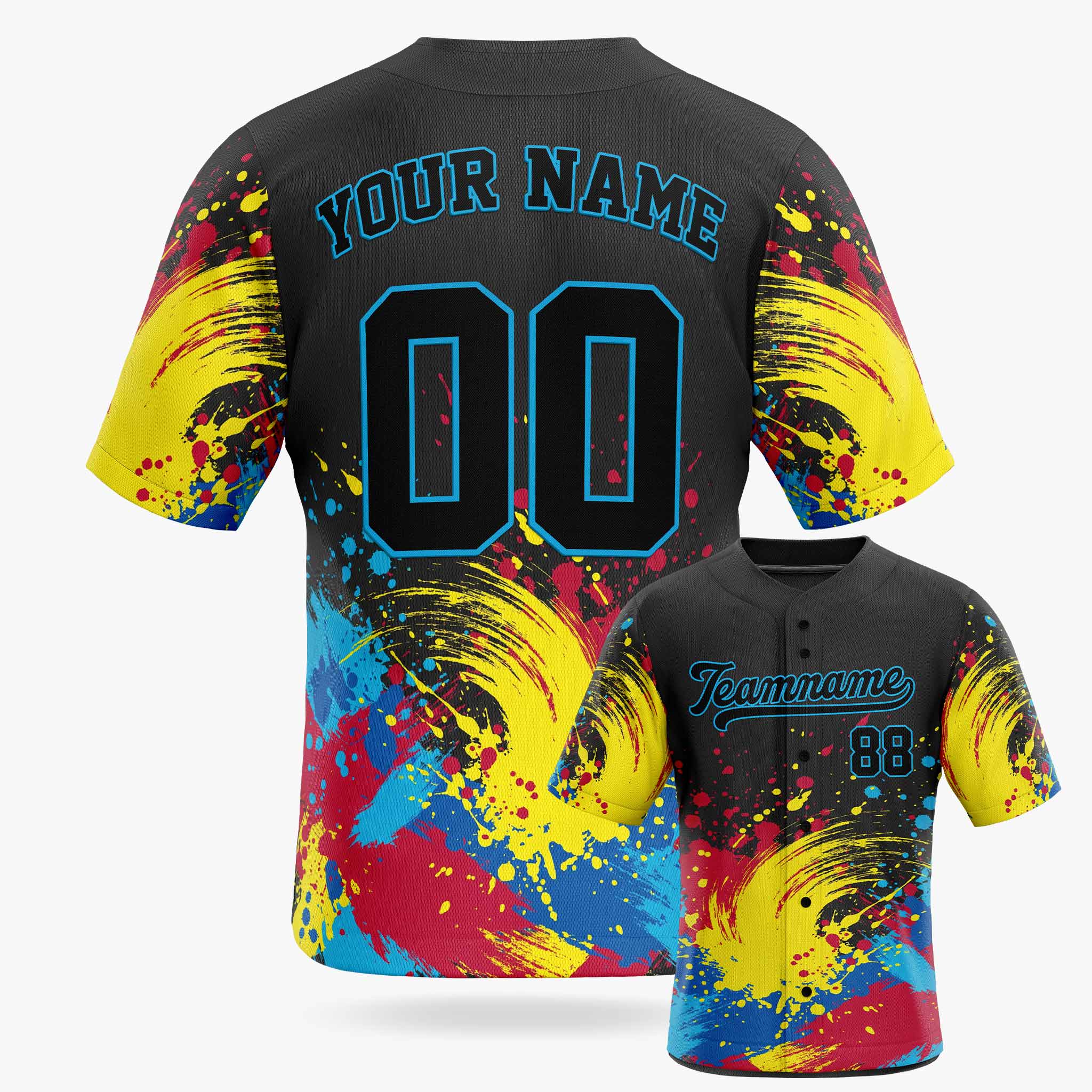 Custom Baseball Jersey Black and Blue Brush Stroke - Design Your Own
